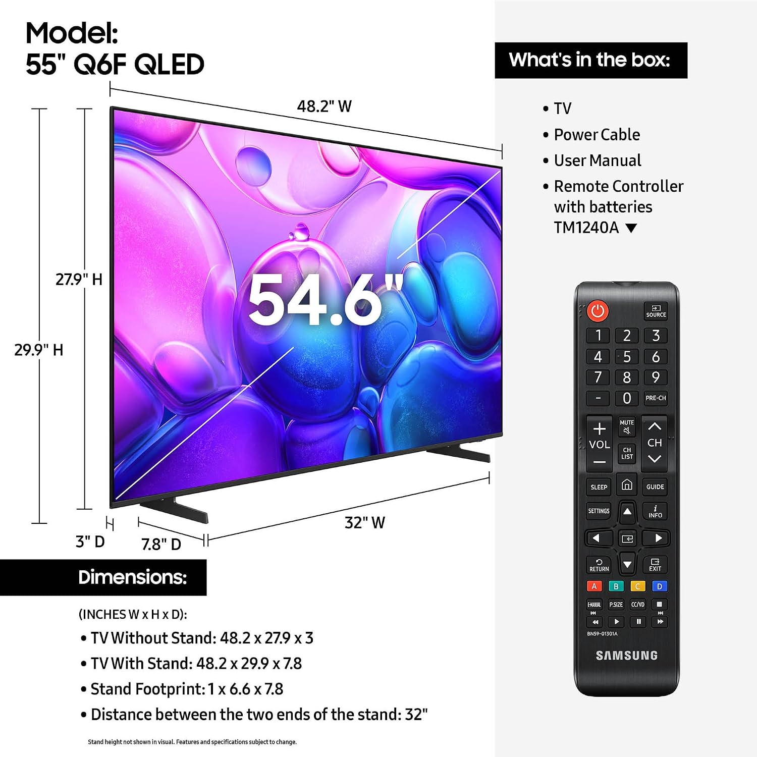 Samsung 55' Class, QLED, 4K, QLED Smart TV, 2025 (QN55Q6FAAFXZA)