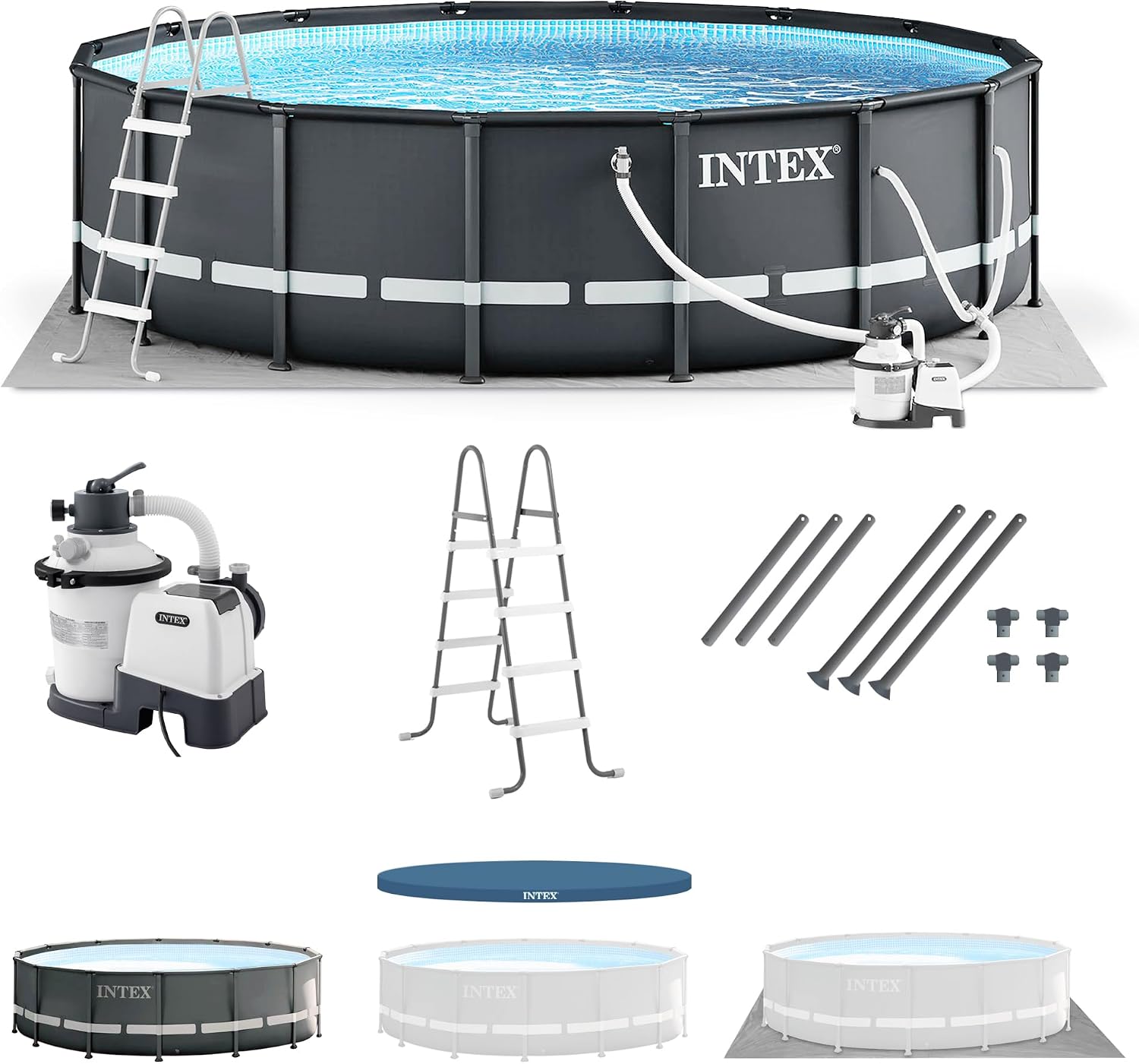 Intex Above Ground Swimming Pool Set, Ultra XTR 14' x 42' Round Frame Bundled with OptiFlow Premium Pure Silica Filter Pool Sand, 50 lb Bag