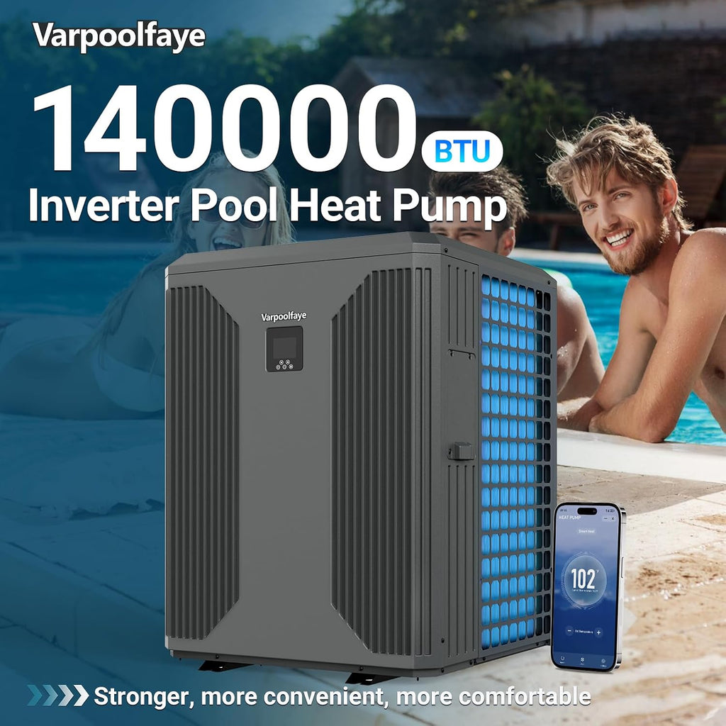 140,000 BTU Inverter Electric Pool Heater for Inground Pool Swimming Pool Heat Pump Up to 42,000 Gallons Heating Cooling WiFi Control 220v