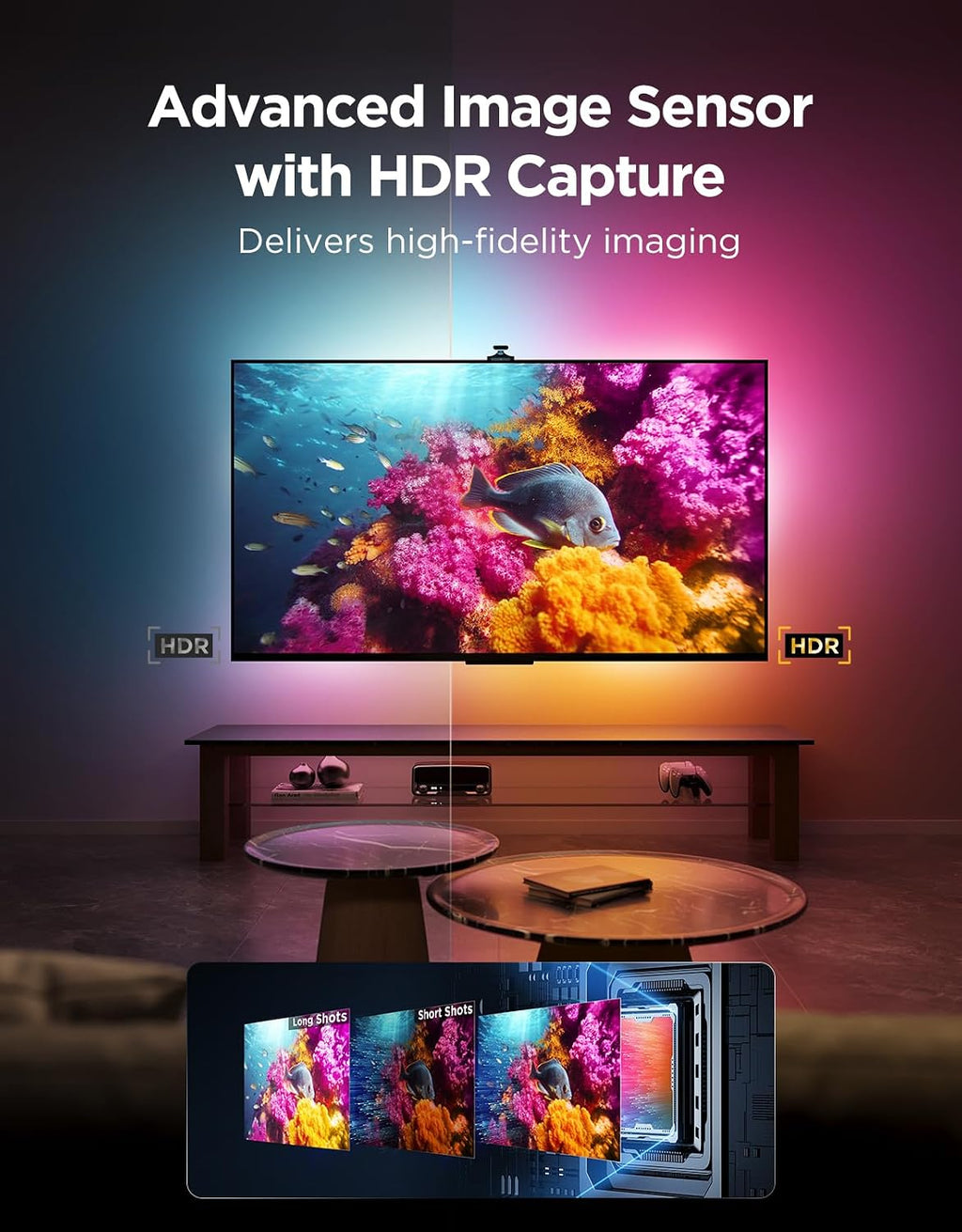 Govee TV Backlight 3 Pro with HDR Triple Camera, 11.8ft 5-in-1 RGBWWIC LED Strip Lights that Change with 55-65 Inch TVs, 75LEDs/m, Supports AI Filter, Smart App and Voice Control, DreamView Sync