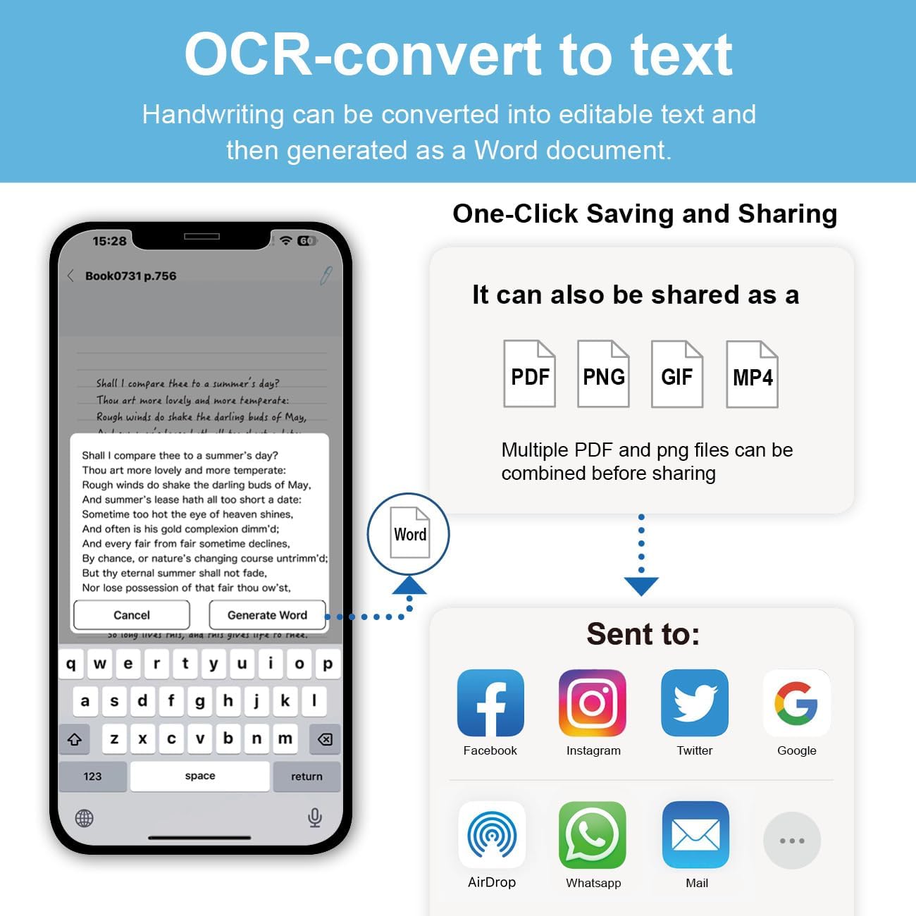 Ophayapen Smart Sync Pen for Note Taking with Notebook and Writing Board,Real-time Sync for Digitizing,Convert to Text,Storing,Sharing Paper Notes via APP on Smartphone/IPAD (Android and iOS)