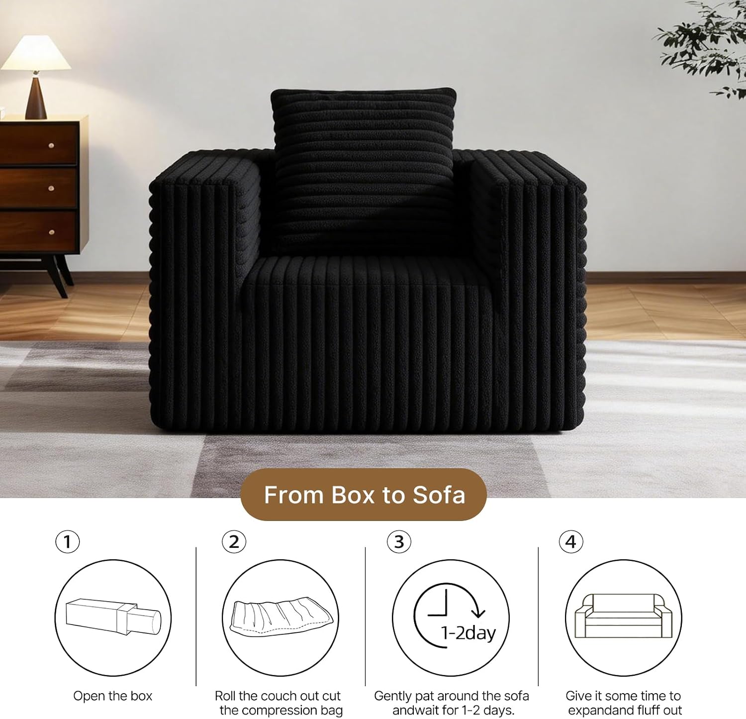 Single Cloud Sofa - No Assembly Giant Bean Bag Chair, High Backrest Wide Armrest Foam Boneless Couch, High Capacity Comfy Furry Sofa for Small Spaces Living Room Bedroom Apartment Dorm Office