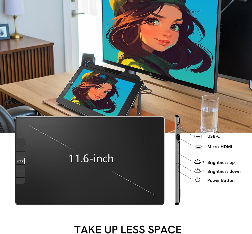 VEIKK VK1200 V3 Drawing Tablet with Screen, 11.6 Inch Full-Laminated Graphics Monitor, Upgraded to 16384 Levels Pressure Sensitivity, Tilt Function, with Stand, 2 Pens & Glove