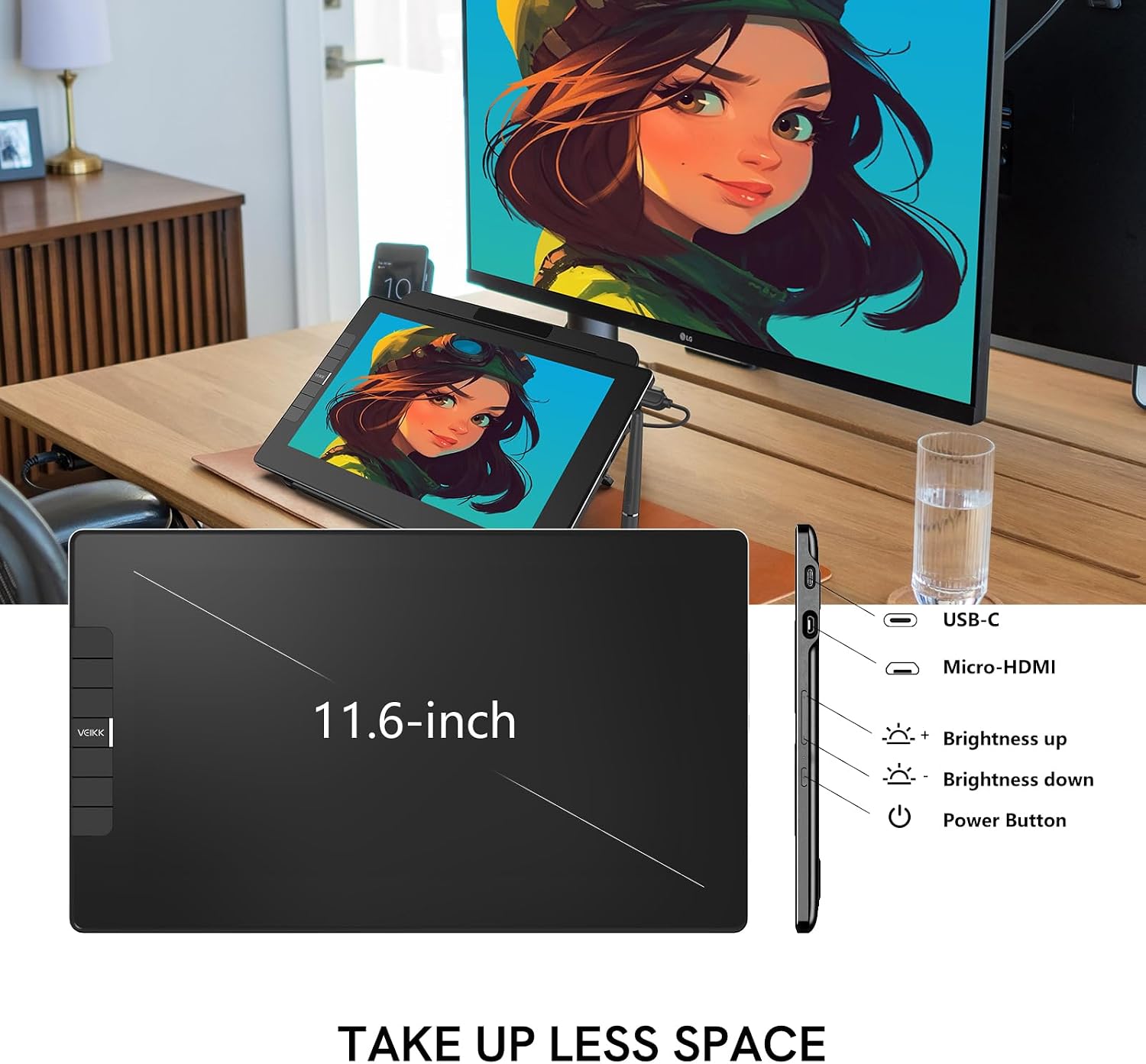 VEIKK VK1200 V3 Drawing Tablet with Screen, 11.6 Inch Full-Laminated Graphics Monitor, Upgraded to 16384 Levels Pressure Sensitivity, Tilt Function, with Stand, 2 Pens & Glove