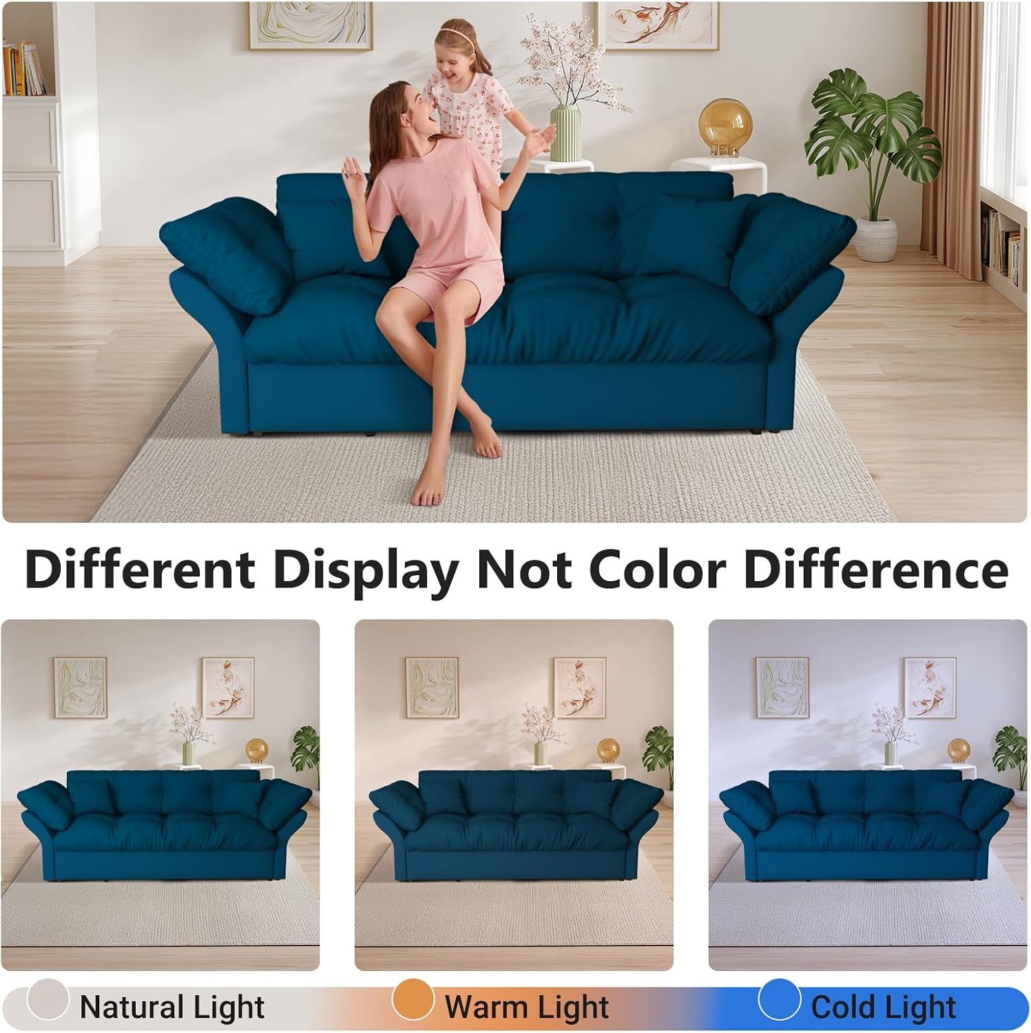 74.8' Queen Pull Out Sofa Bed, 3-in-1 Convertible Sleeper Sofa Bed, Velvet Small Loveseat for Small Spaces, Comfy Cloud Pullout Couches, Multi-Functional Couches for Living Room, Bedroom, Lounge(Blue)