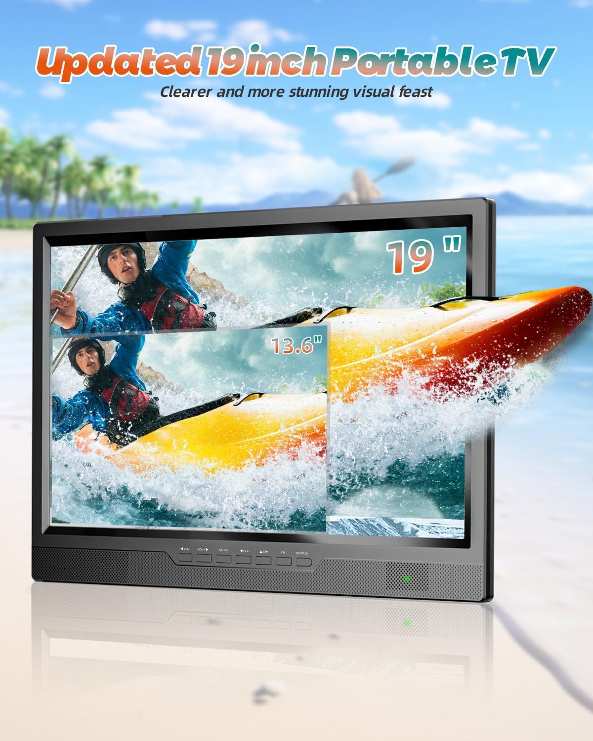 Desobry 19.2' Portable TV for Camping, Built-in 8000mAh Battery Powered TV Portable for Power Outages, Battery Operated TVs 1080P HDMI Input, AV Input, USB, for Kitchen Bedroom Camping Patio RV
