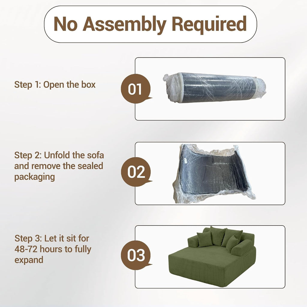 58' Chaise Lounge Chair Indoor, Green - Oversized Corduroy Boneless Sleeper Sofa Bed with Armrests and 4 Pillows, No Assembly for Living Room