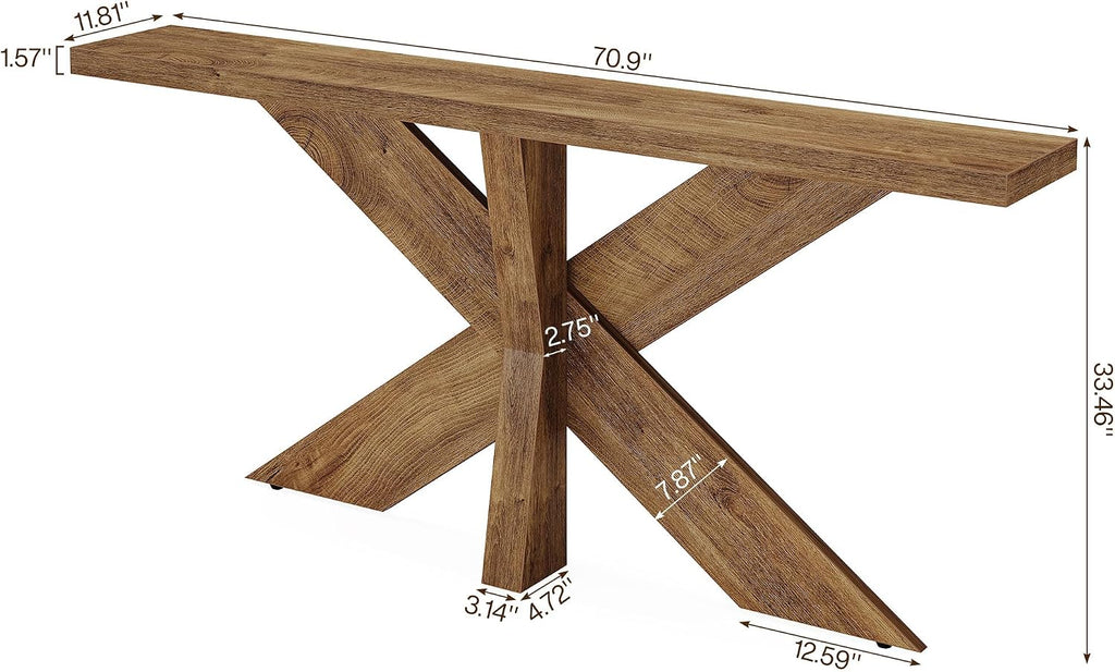 Tribesigns 70.9 Inches Long Sofa Table Behind Couch, Farmhouse Console Entry Table with Wooden Geometric Base for Entryway, Living Room, Oak Brown