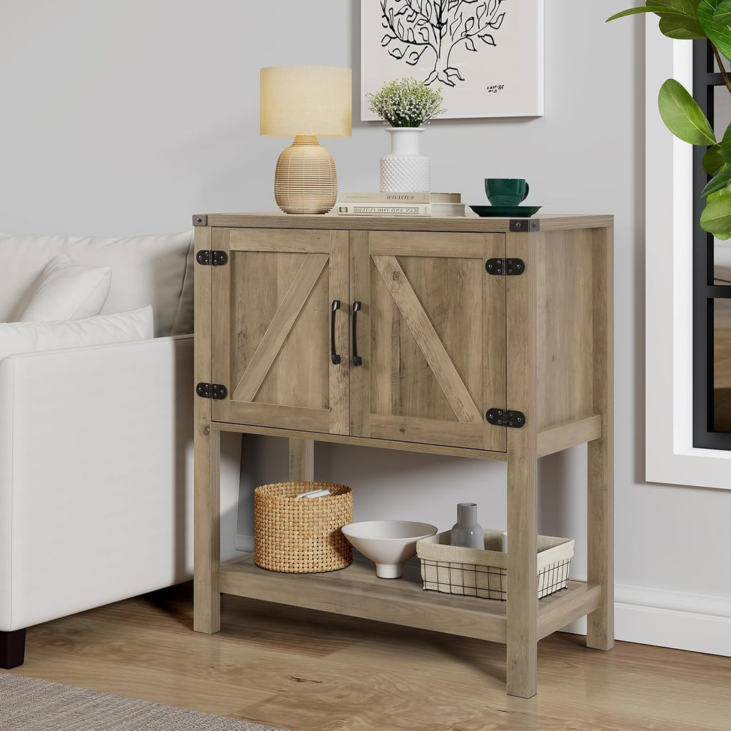 Mufico Sofa Table Console Table,Coffee Bar Cabinet,31.5 L x 13.8 D x 34.65 H Entryway Table with 2 Storage Cabinets,Farmhouse Foyer Table,Buffet Sideboard for Kitchen,Hallway (Rustic Brown)