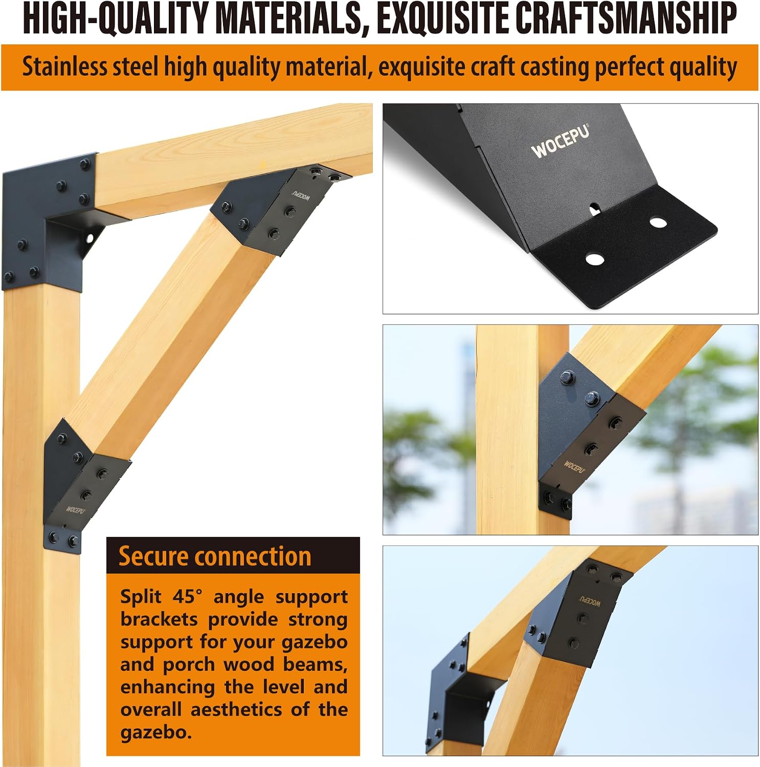 8pack 45 Degree Angle Support Bracket, for 4x4 (Actual 3.5''x3.5'') Pergolas, Gazebo, Deck Porch, Cabin Elevated Wood Support Bracket Support kit (Frosted-Black)