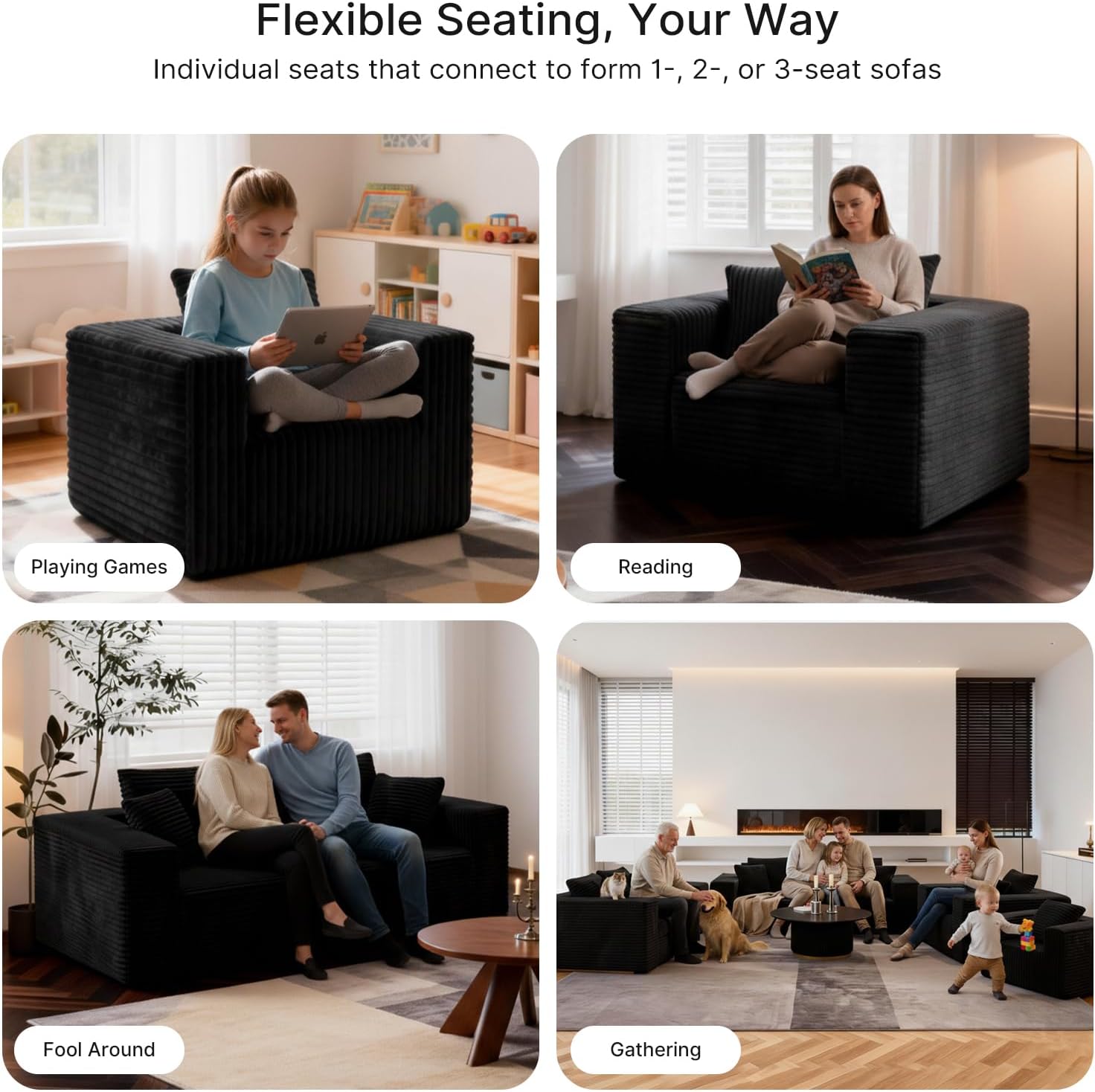 2-Seater Loveseat Sofa - Deep-Seat Corduroy No Assembly Lounge Sleeper, Frameless Foam Cloud Loveseat for Living Room, Bedroom, Apartment, Dorm, Office