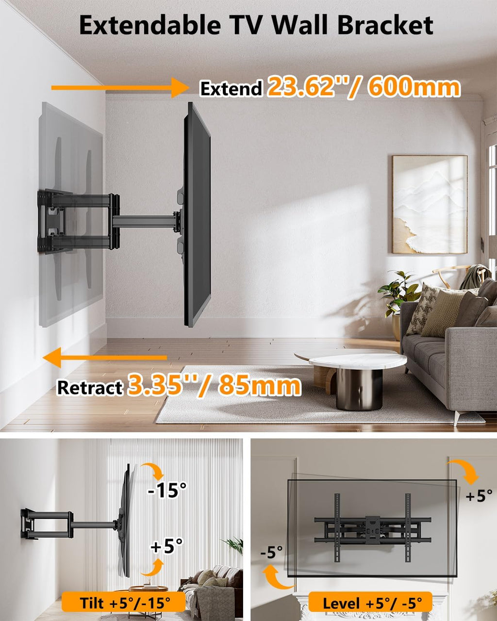 FORGING MOUNT Heavy Duty 60 to 120 inch XXXL Full Motion TV Wall Mount Max VESA1000x600mm Up to 275lbs for Extra Large Big Screens,Universal Articulating TV Mount Bracket Swivel Tilt,16-24' Studs