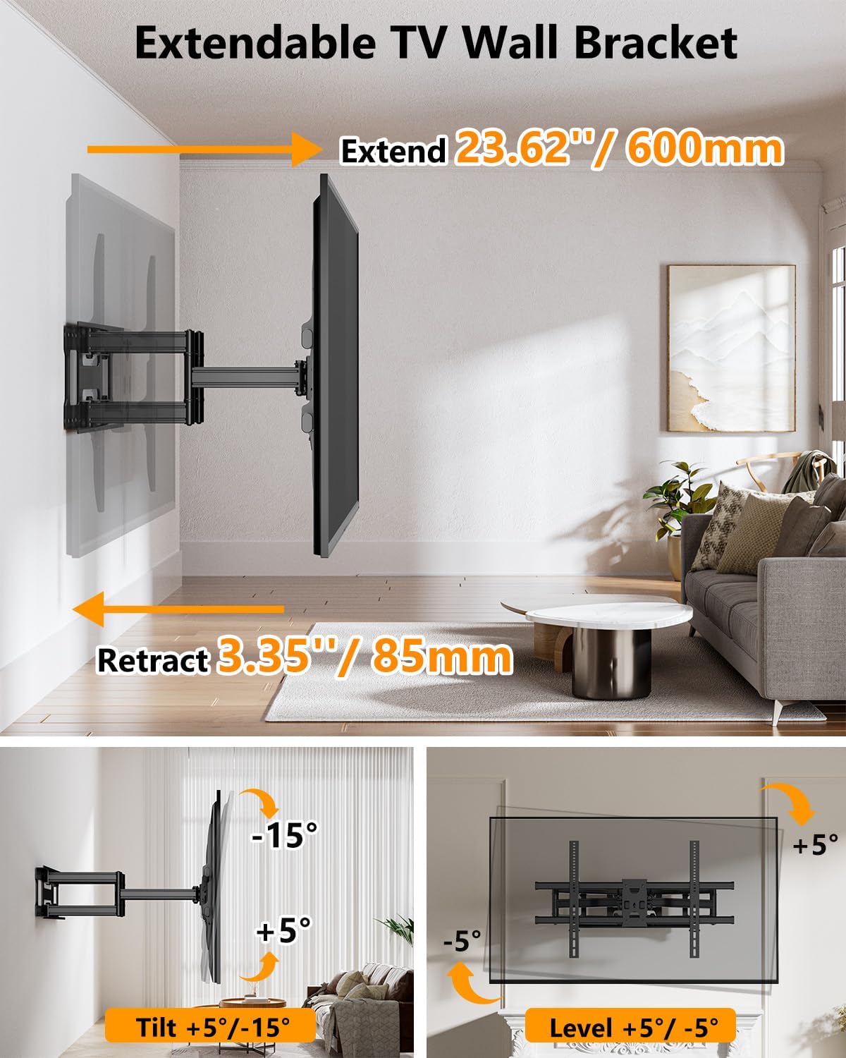 FORGING MOUNT Heavy Duty 60 to 120 inch XXXL Full Motion TV Wall Mount Max VESA1000x600mm Up to 275lbs for Extra Large Big Screens,Universal Articulating TV Mount Bracket Swivel Tilt,16-24' Studs