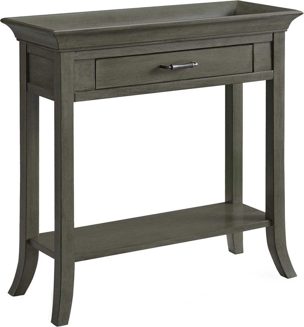 Topol Tray Edge Solid Wood Console Table with Drawer and Shelf, Smoke Gray Wash, Perfect for Entryways, Hallways, and Living Rooms – Leick Home, 10127-GR