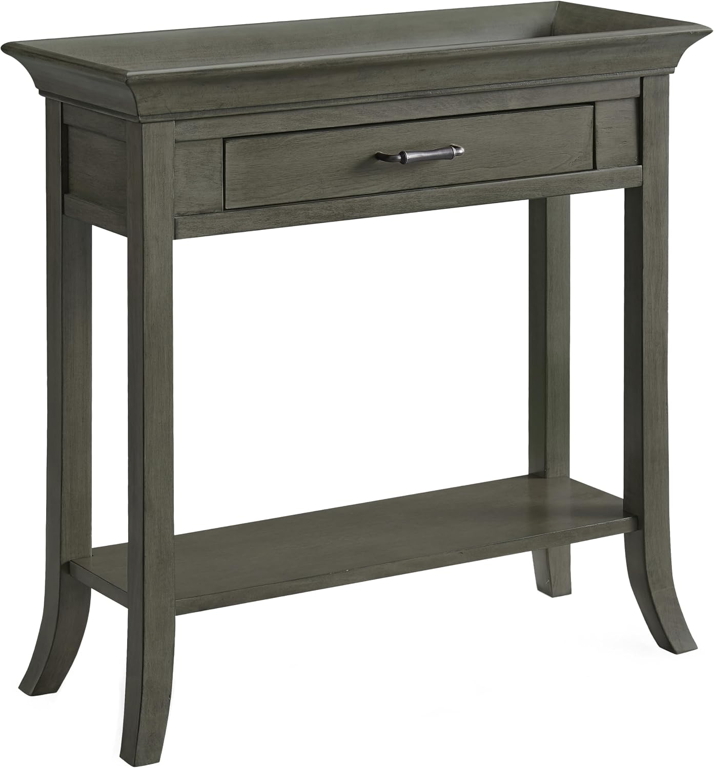Topol Tray Edge Solid Wood Console Table with Drawer and Shelf, Smoke Gray Wash, Perfect for Entryways, Hallways, and Living Rooms – Leick Home, 10127-GR