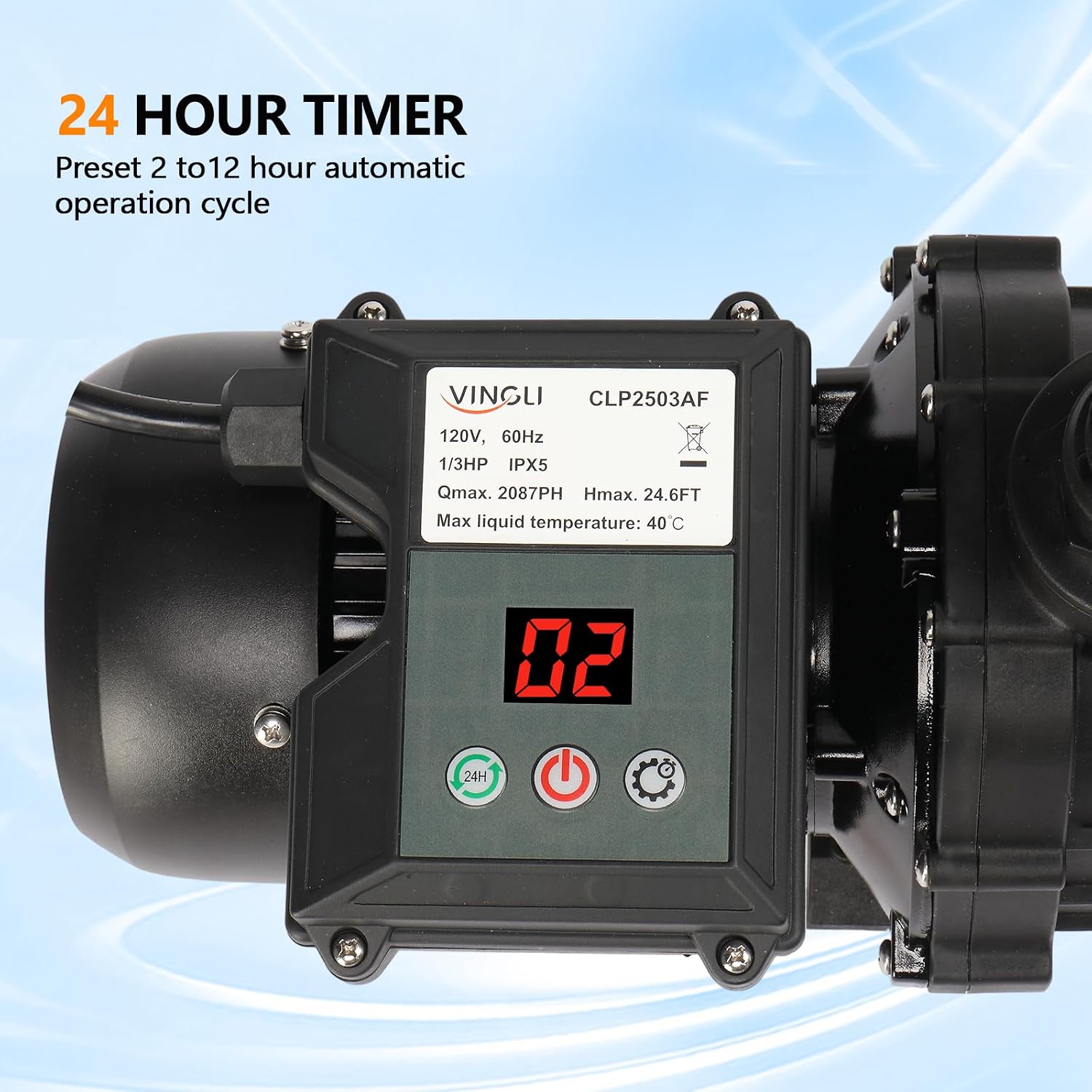 (24H Timer) VINGLI Sand Pool Filter 10in Tank With A 1/3HP Pool Pump 115V and Pool Filter Balls, Above Ground Swimming Pool Pump with Filter Basket,Max Flow Rate 2087GPH