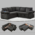 81' Modular Sectional Sofa, L Shaped 5-Seater Sleeper Sofa with Pull Out Bed, Hidden Storage& USB Charging Ports, Sectional Couches for Living Room(Corduroy, Black Grey)