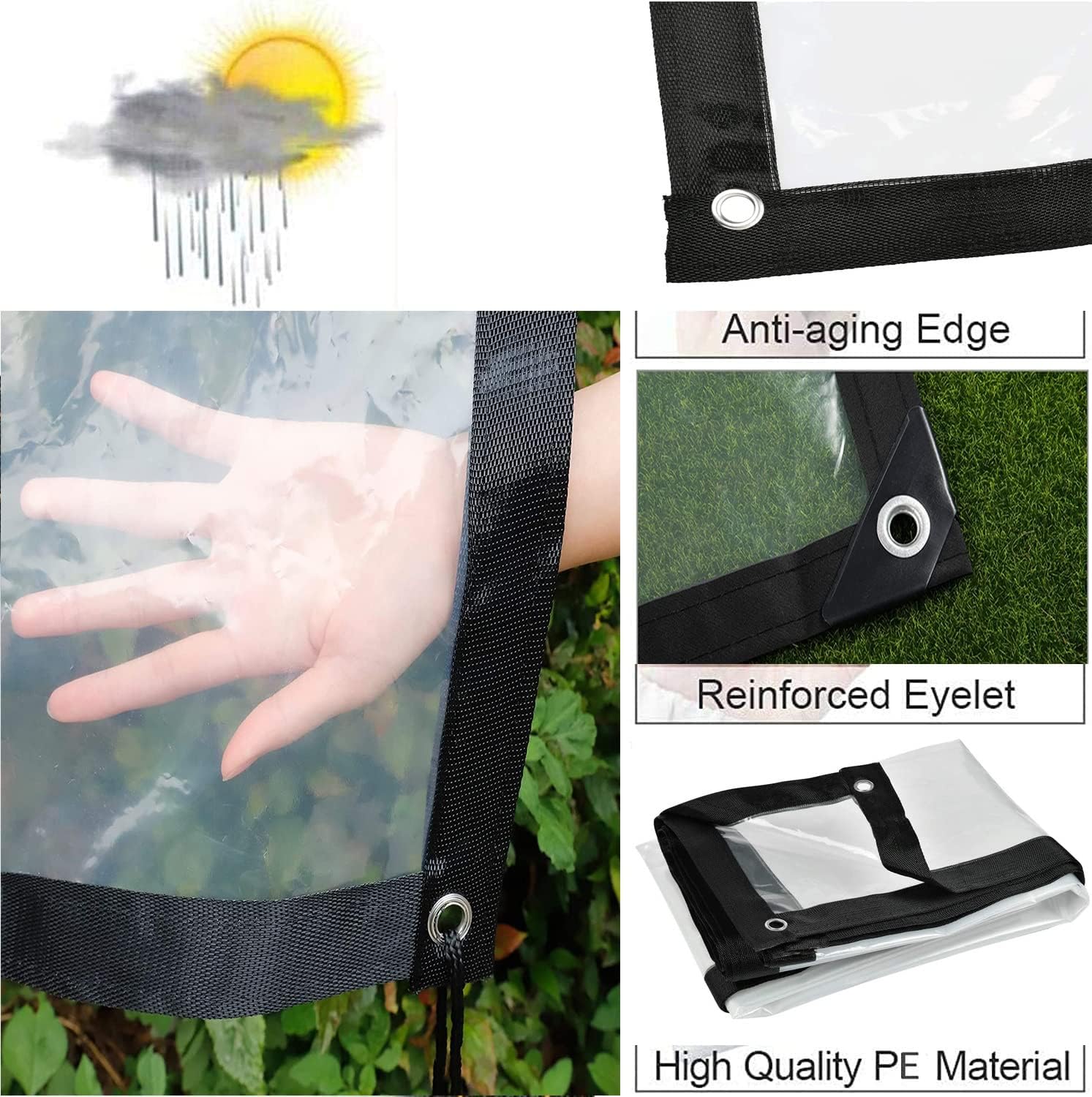 Outdoor Clear Tarp Curtain Anti-Tear Transparent Tarpaulin Waterproof Tarpaulin PVC Side Panels, for Patio Pergola Garden(14' x 20')