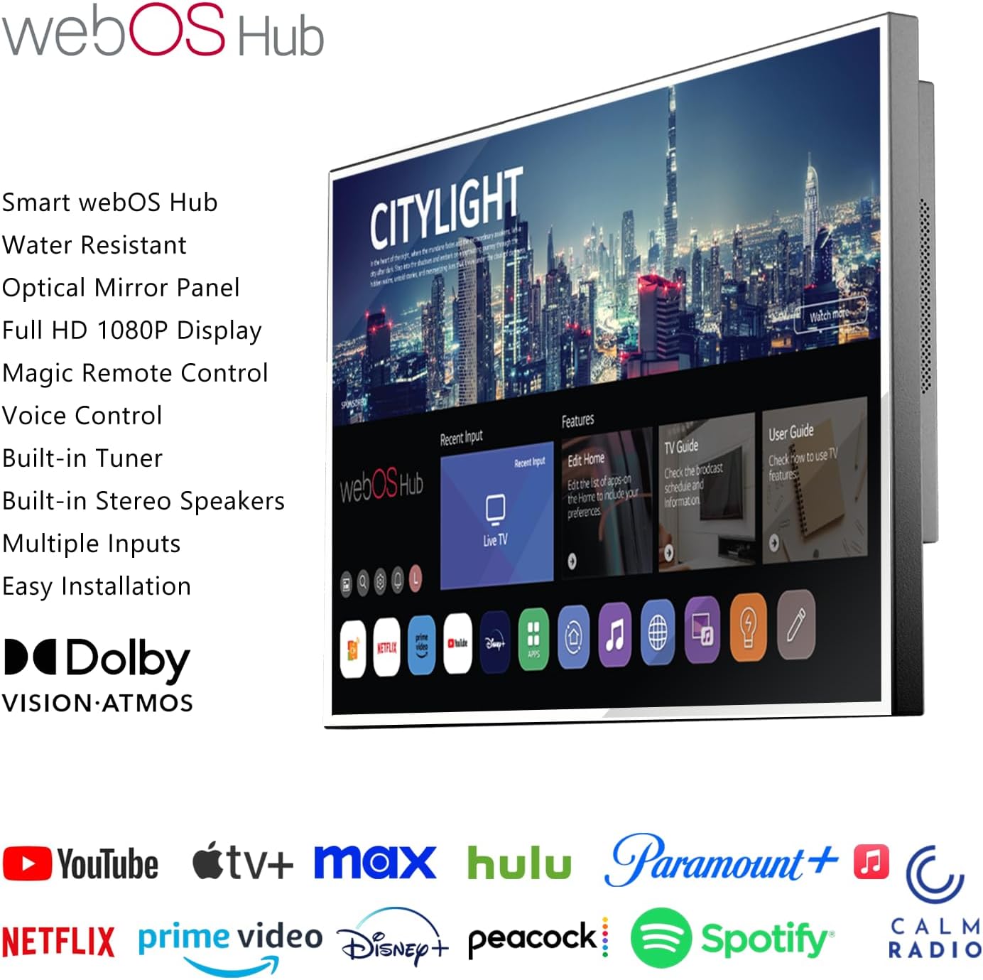 Soulaca 24 inches Smart Magic Mirror Bathroom LED TV with webOS, Built-in ATSC DTV Tuner WiFi & Bluetooth Voice Control Smart TV for Bathroom, SPA & Hotel Use