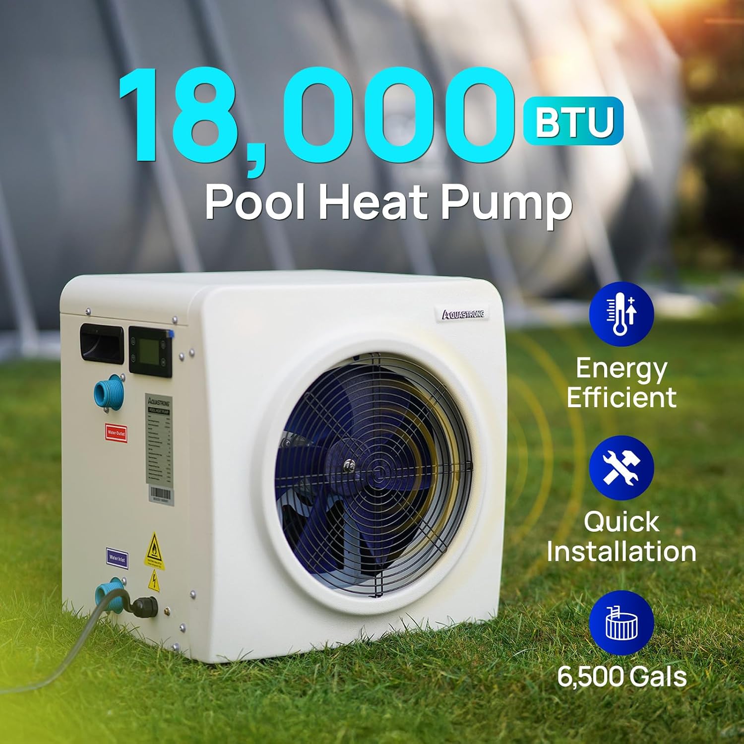 AQUASTRONG Swimming Pool Heat Pump,Electric Pool Heater for Above Ground and Inground Pool,Heating and Cooling Pool Heater Pools Up to, 6500 Gallons
