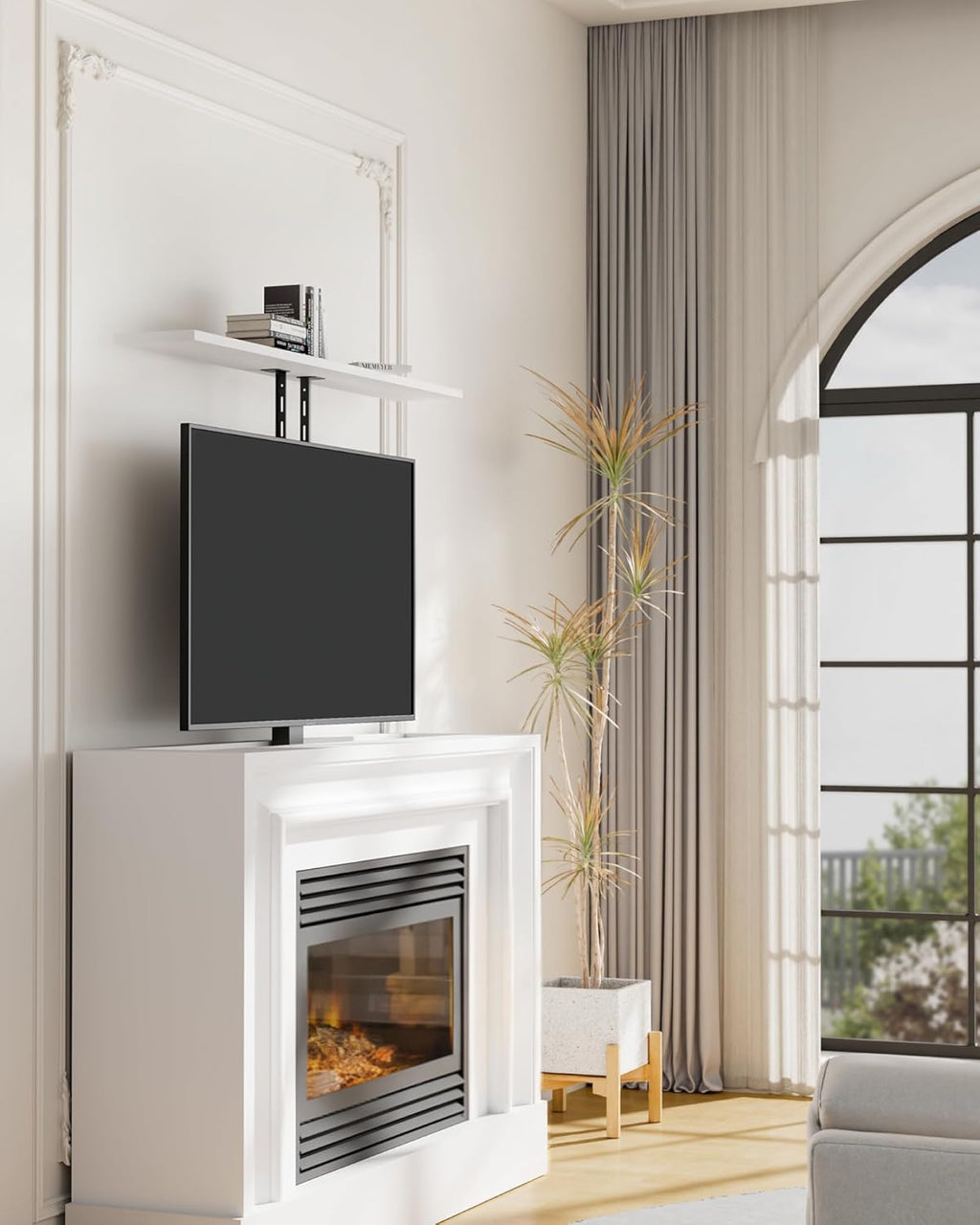 monTEK Motorized TV Lift for 37-65 inch TVs, Ceiling&Vertical TV Lift Mechanism with RF Remote, Smart Phone & Voice Control via WiFi, Up to 132lbs, 4X Load Tested, Max VESA 600 * 400