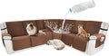 Waterproof Sectional Reclining Couch Covers L Shaped Recliner Sectional Sofa Cover 8 Piece Non Slip Washable Corner Recliner Slipcover Set for Pet Dog (5 Seater 1 Console Cover, Coffee)