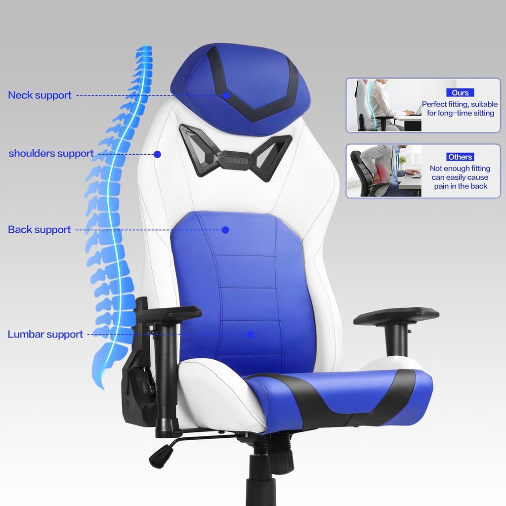 Modern-Depo Ergonomic Gaming Chairs for Adults with High-Density Memory Foam | Swivel Comfortable Office Chair, Big and Tall Video Game Chair, High Back Computer Chair for Home, Office, Blue White
