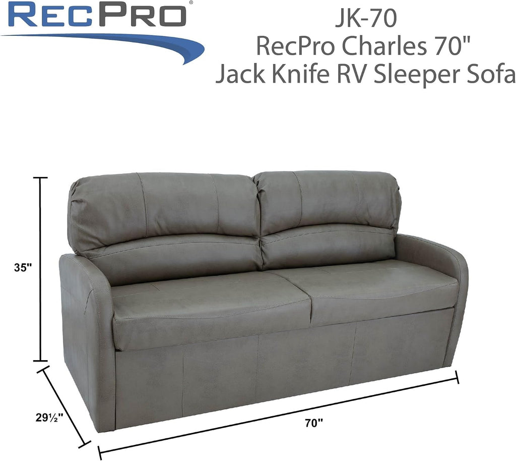 RecPro 70' RV Jack Knife Sofa w/Arms | RV Sleeper Sofa/Couch/Furniture/Living Room (Slideout) (Oatmeal)