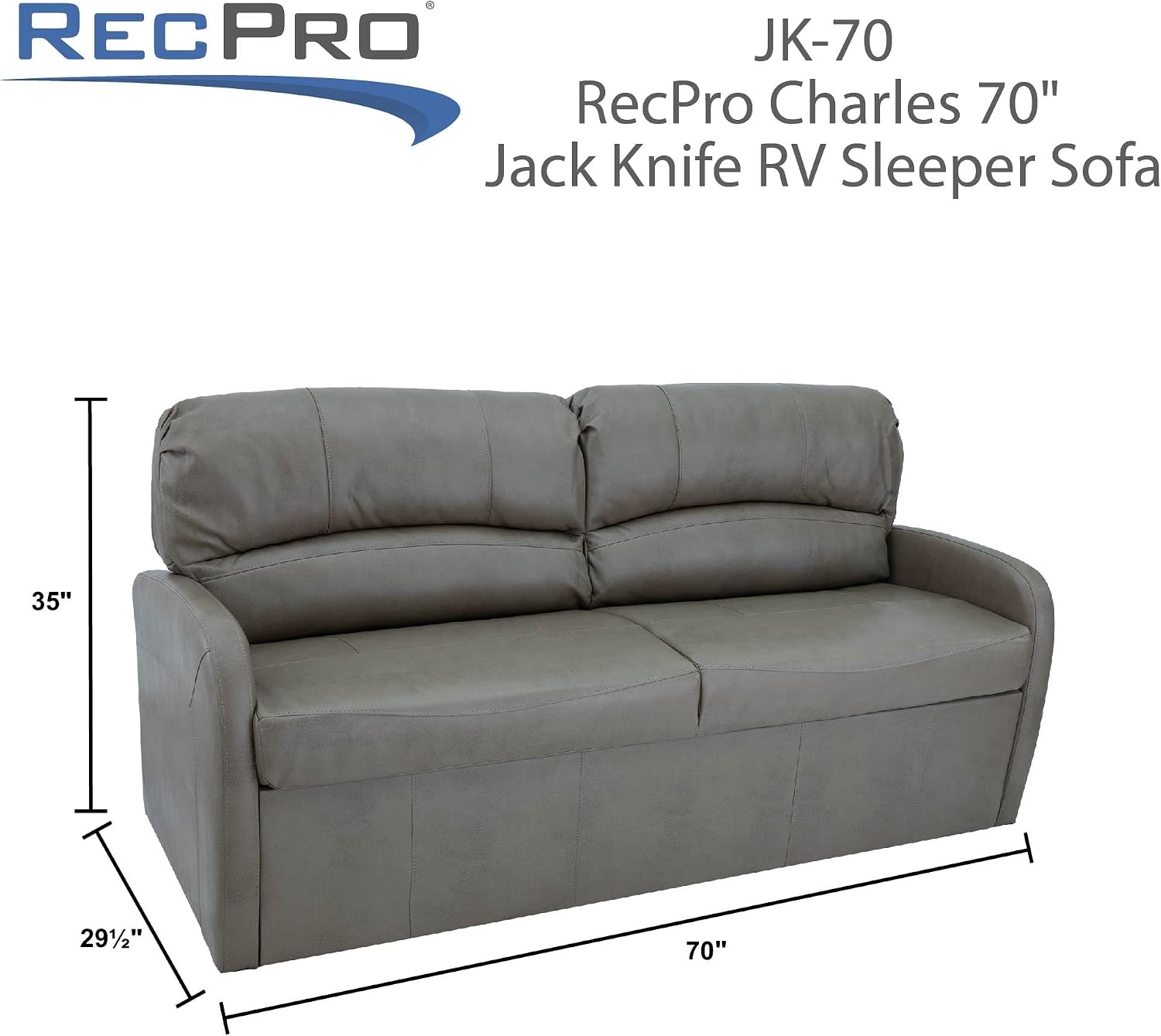 RecPro 70' RV Jack Knife Sofa w/Arms | RV Sleeper Sofa/Couch/Furniture/Living Room (Slideout) (Oatmeal)