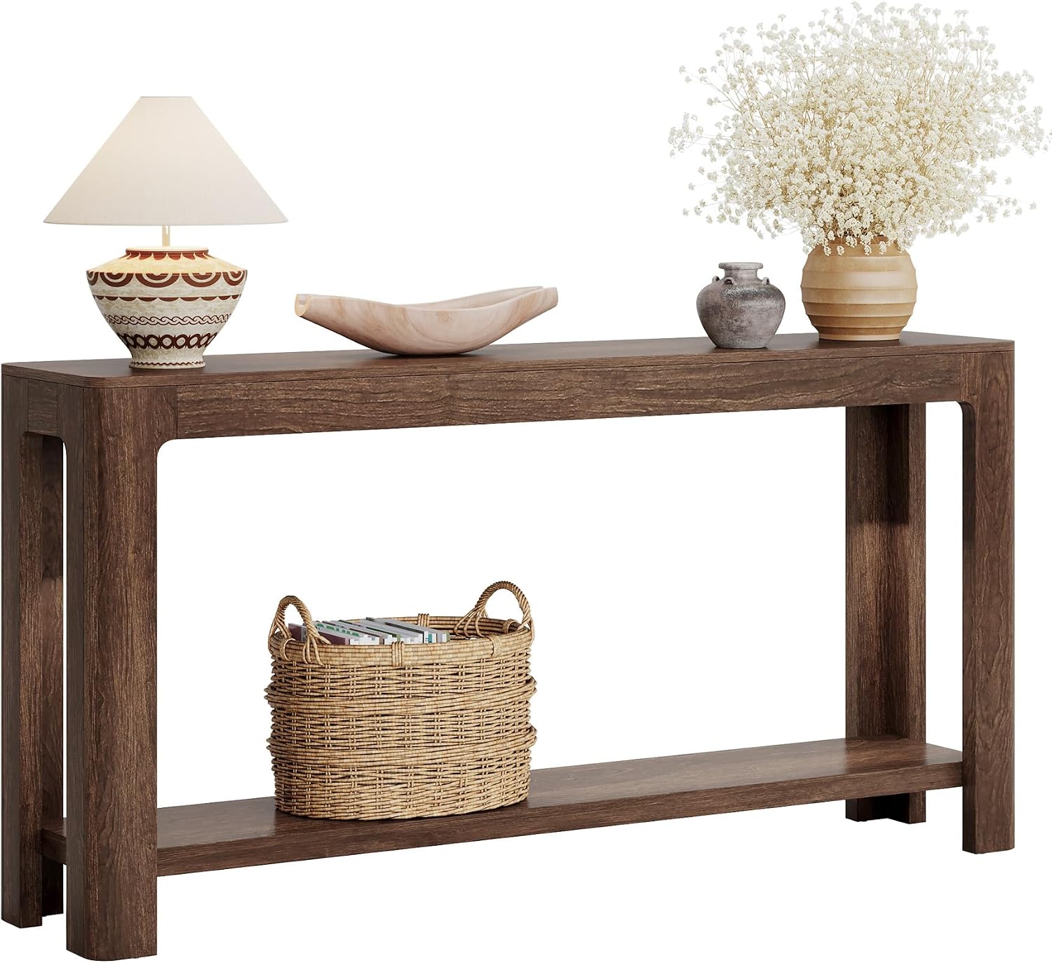 Tribesigns 63 Inch Entryway Console Table, 2-Tier Farmhouse Narrow Sofa Table Behind Couch, Accent Entrance Console Furniture for Entryway, Foyer, Hallway, Dark Brown