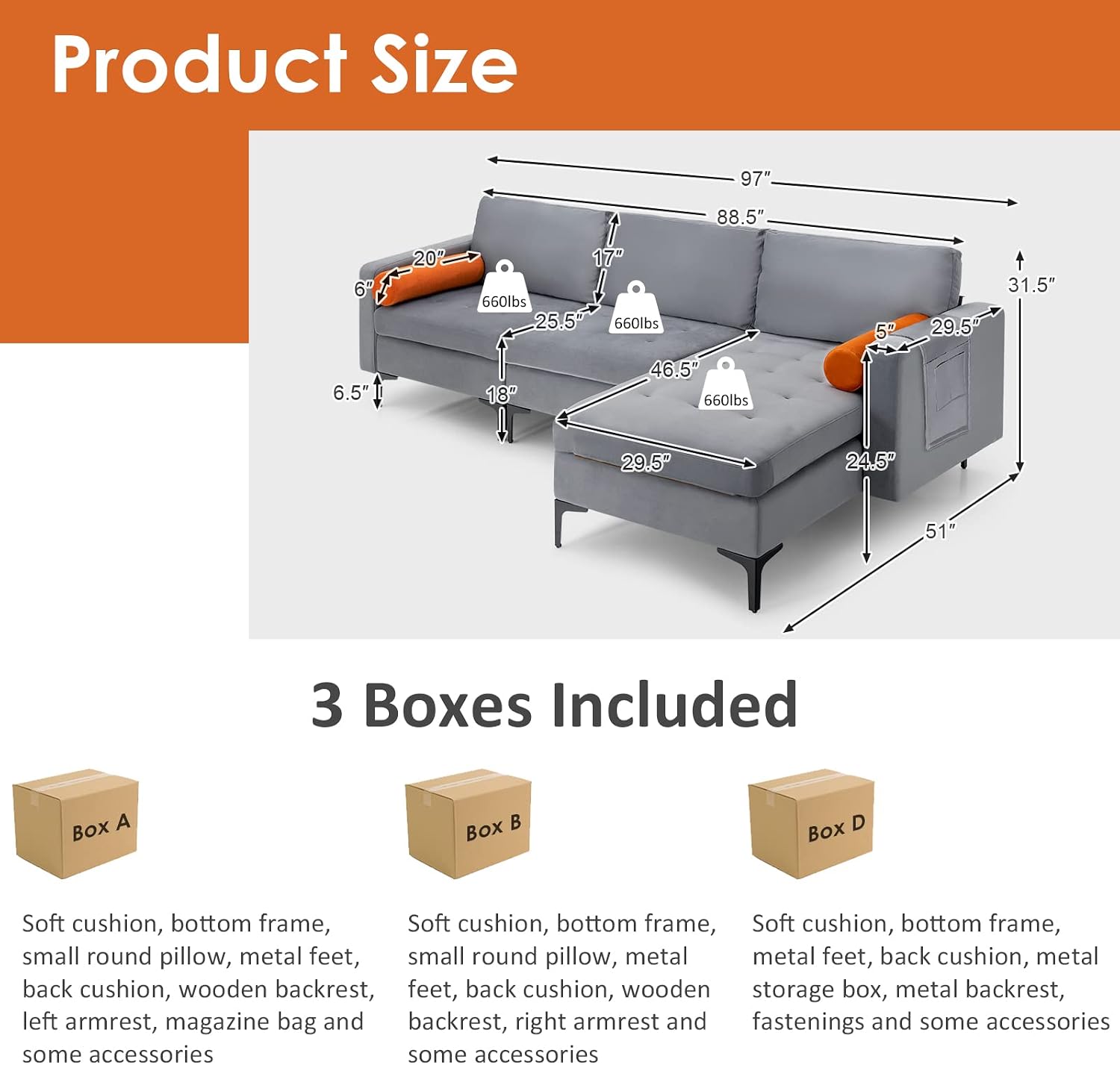 Giantex 97' Large Couch, 3 Seat Sectional Sofa Set, L-Shaped Modular Sleeper with Convertible Chaise Lounge, USB Ports, 3-Hole Socket, Storage Box, 2 Bolsters, Family Apartment Living Room