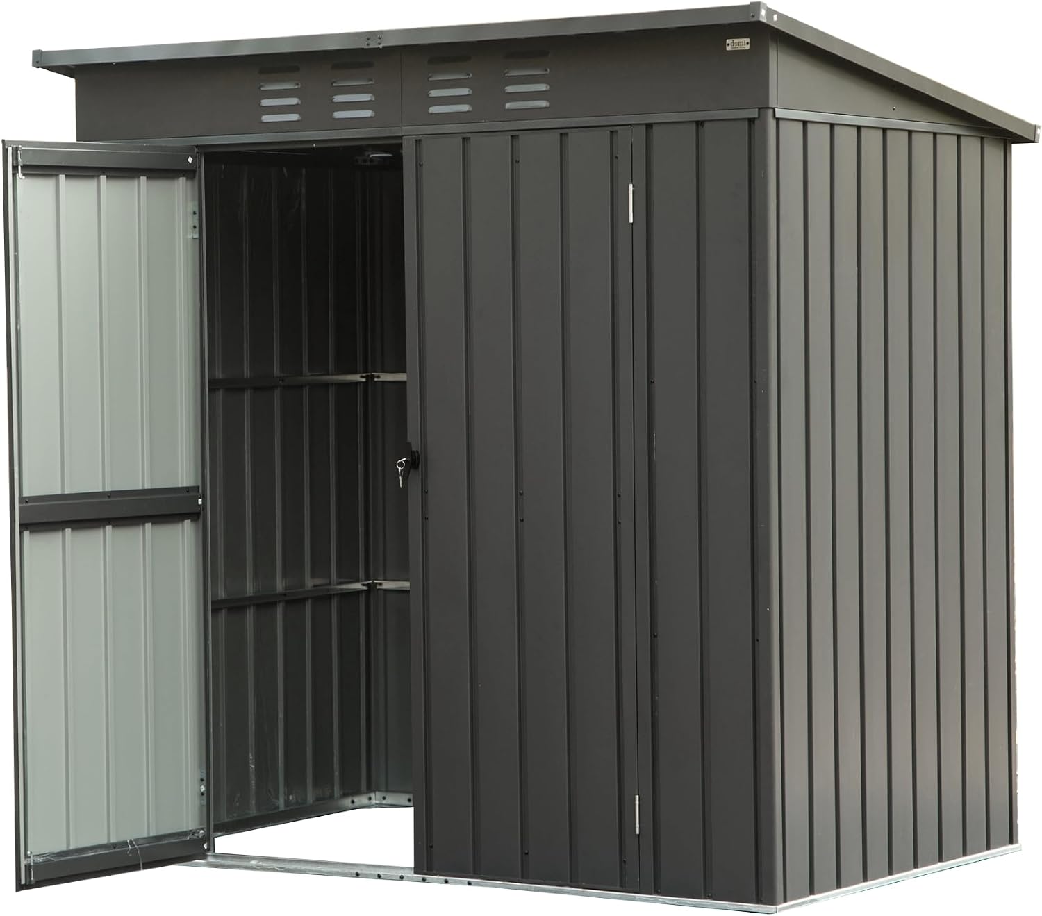 5x3FT Outdoor Storage Shed, with Sloping Roof Galvanized, Latches and Lockable Door, Steel Frame Garden Shed Metal Utility Tool Storage Room for Balcony