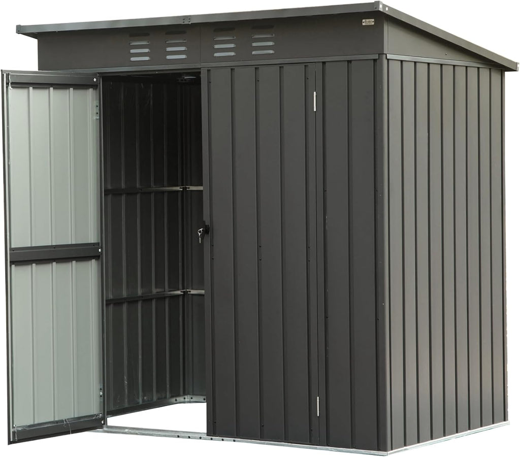 5x3FT Outdoor Storage Shed, with Sloping Roof Galvanized, Latches and Lockable Door, Steel Frame Garden Shed Metal Utility Tool Storage Room for Balcony