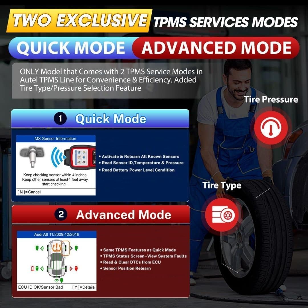 Autel MaxiTPMS TS508WF TPMS Programming Tool Kit, 2026 WiFi Tire Sensor Relearn Activation Tool, Up of TS508 TS601 TS501 PRO, Clear TPMS DTCs, 4PCS 315+433MHz MX Sensors ($120), Lifetime Free Updates