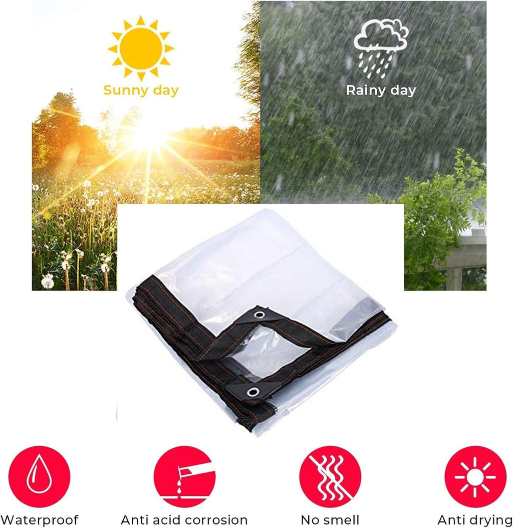 Clear Vinyl Tarp with Grommets Porch Curtains, Outdoor Waterproof Pergola Side Panels, Transparent Tarpaulin Insulation Shed Cloth for Garden, Chicken Coop, Patio Size : 12x25ft(3.7x7.7m)