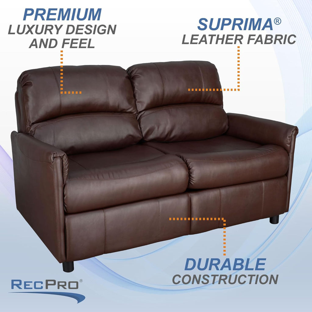 RecPro Charles Collection 60' RV Hide A Bed Loveseat | Memory Foam Mattress | Pull Out Couch | Mahogany