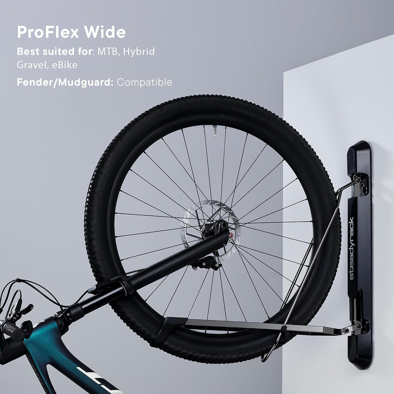 Steadyrack Proflex Wide Bike Rack - Vertical Wall Mount Bike Storage for Home - Roll-in Roll-Out System - Space-Saving Pivot - Fits MTB, eMTB, Gravel, Fender - Includes GearMate SteadySpine - 2 Pack