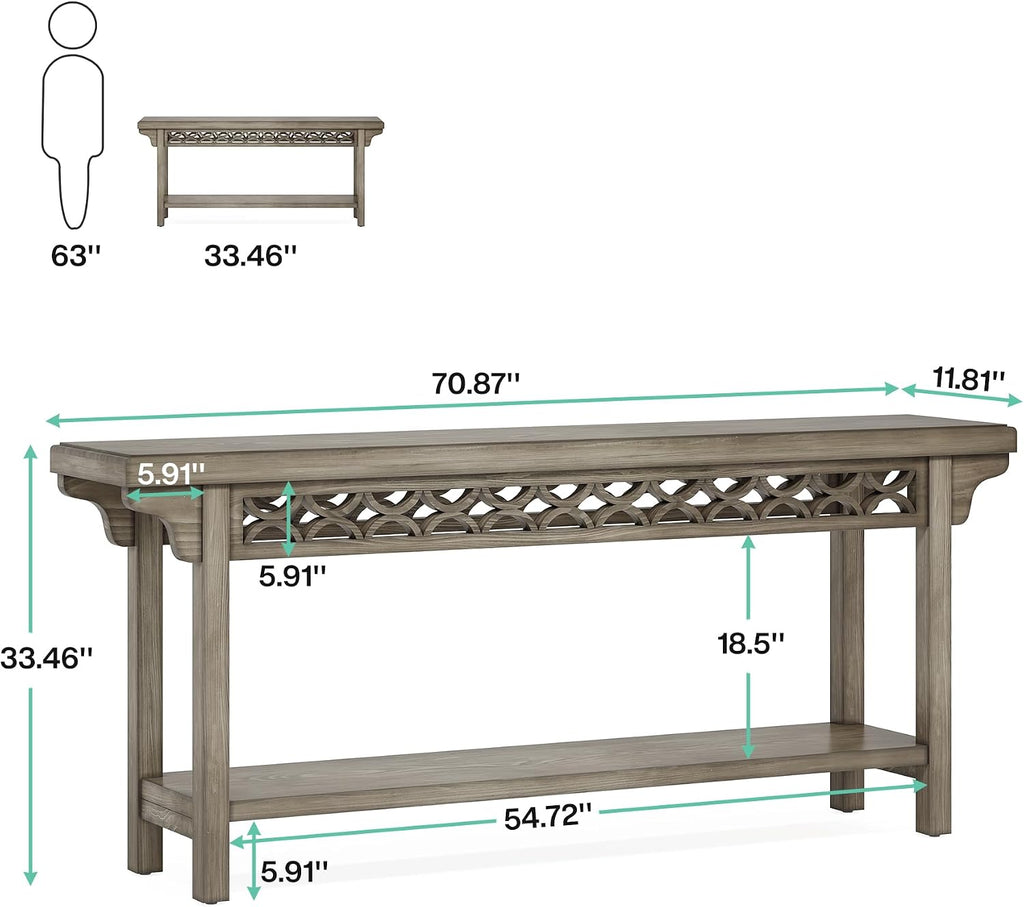 Tribesigns 70.8-Inch Solid Wood Long Console Table, Farmhouse Entryway Table with Storage, Narrow Sofa Table Grey Couch Table for Living Room Entryway Hallway (Gray)