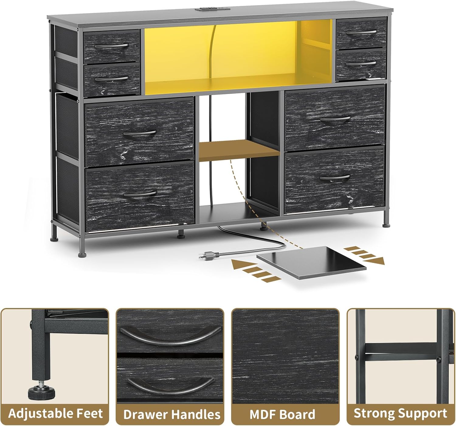 TV Stand Dresser Drawer for Bedroom - TV Stands for 45, 50, 55 inch TV - Entertainment Center Dressers with Charging Station, Drawers Dresser with Storage for Living Room, Nursery, Entryway - Black
