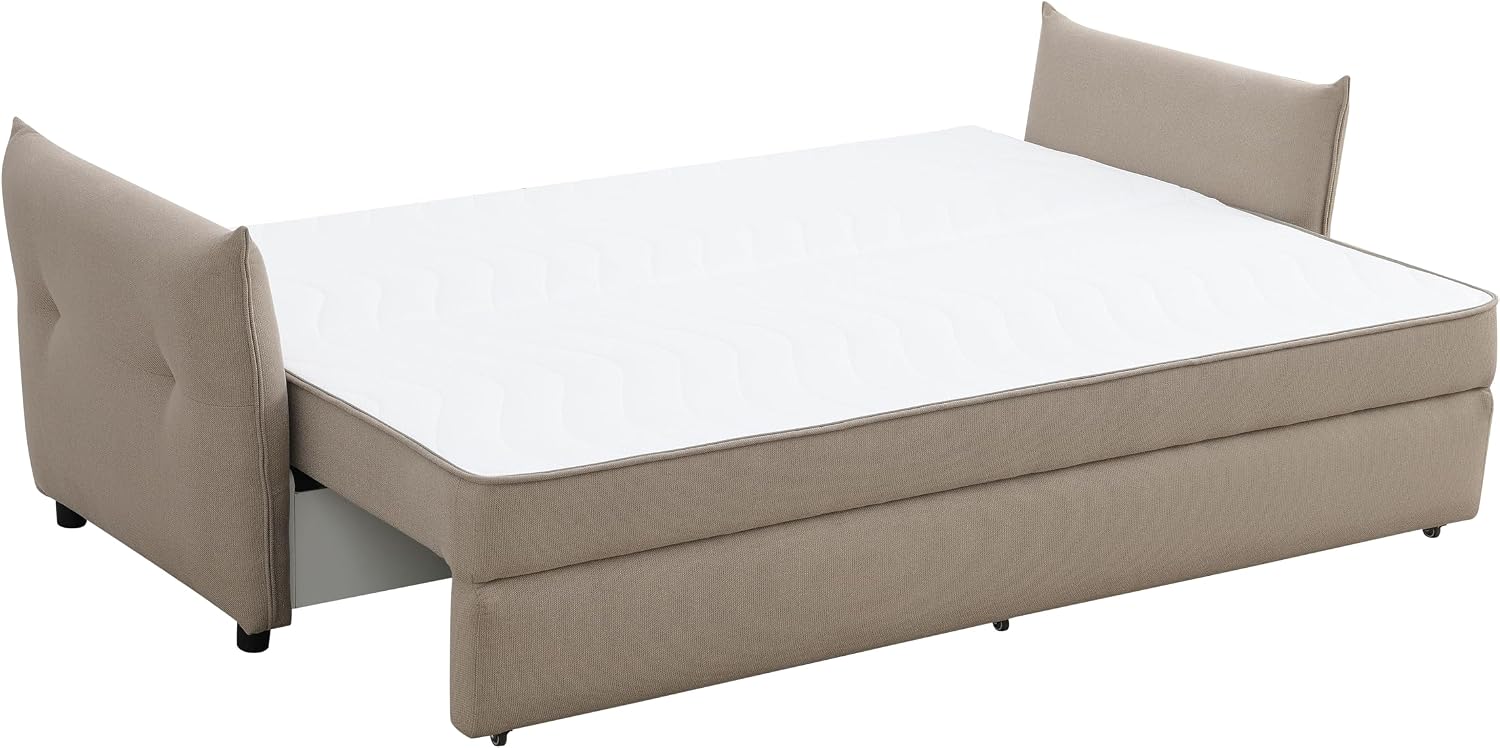 Acme Irina Fabric Upholstered Sofa with Full Size Sleeper and 4 Pillows in Beige