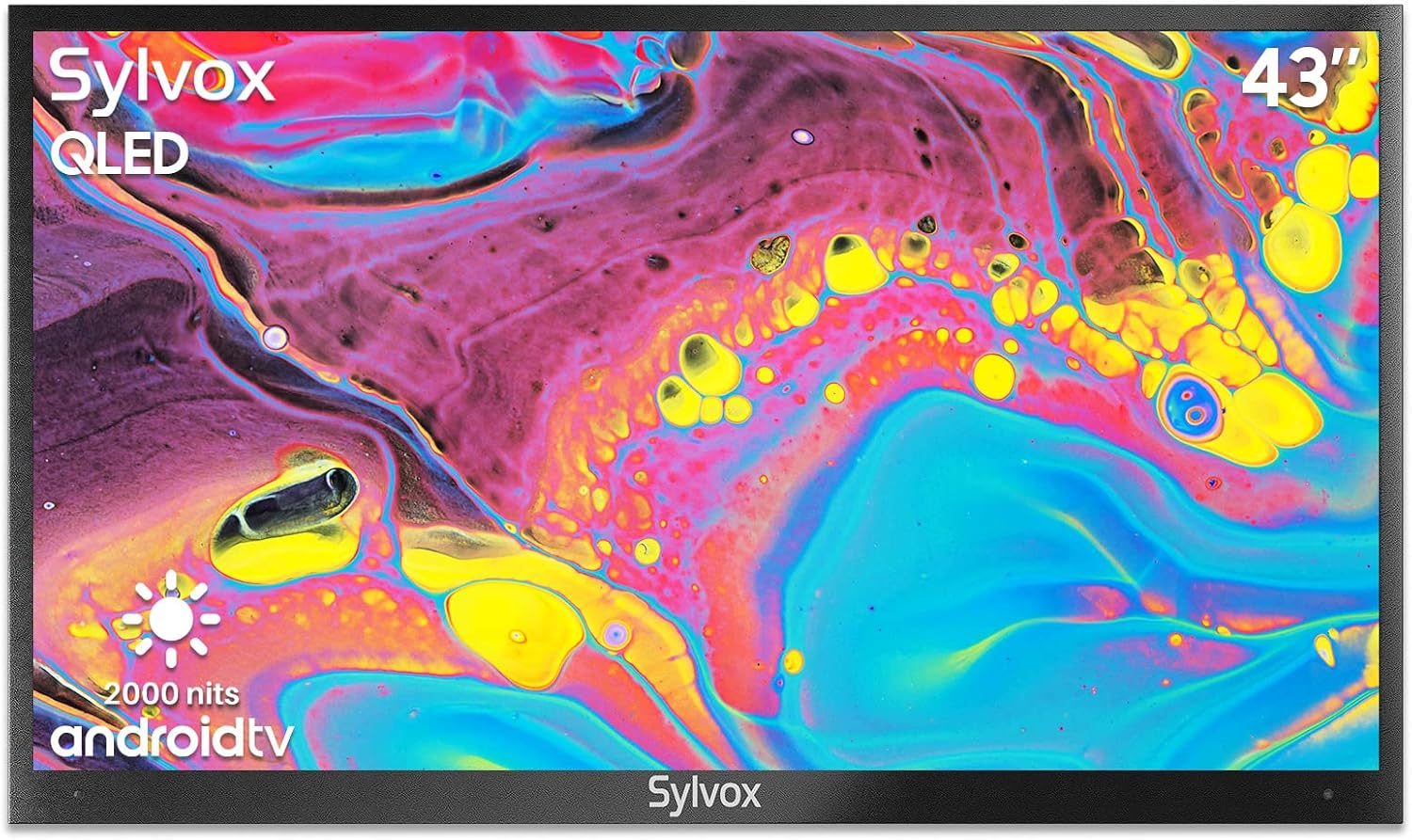 SYLVOX 43 Inch Outdoor Smart TV QLED 4K UHD Waterproof TV, 2000NIT High Brightness Built-in Google Assistant Anti-Glare, Suitable for Outdoor Shaded to Bright Light Areas (PoolproQLED Series)