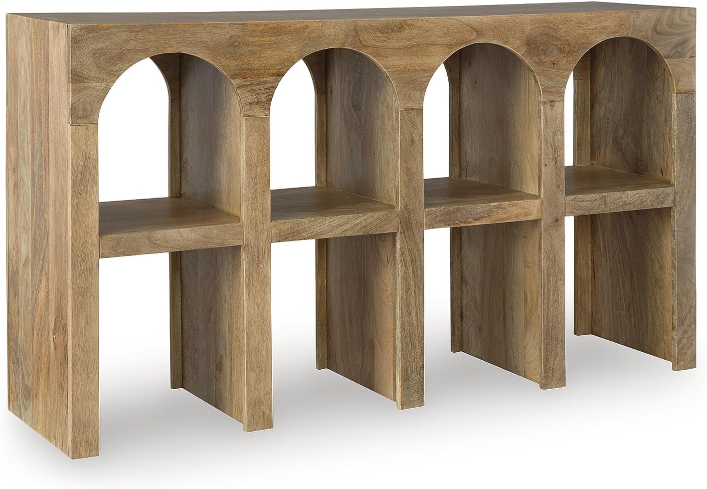 Signature Design by Ashley Luzmanacy Casual Solid Mango Wood Console Sofa Table with Shelf, Light Brown