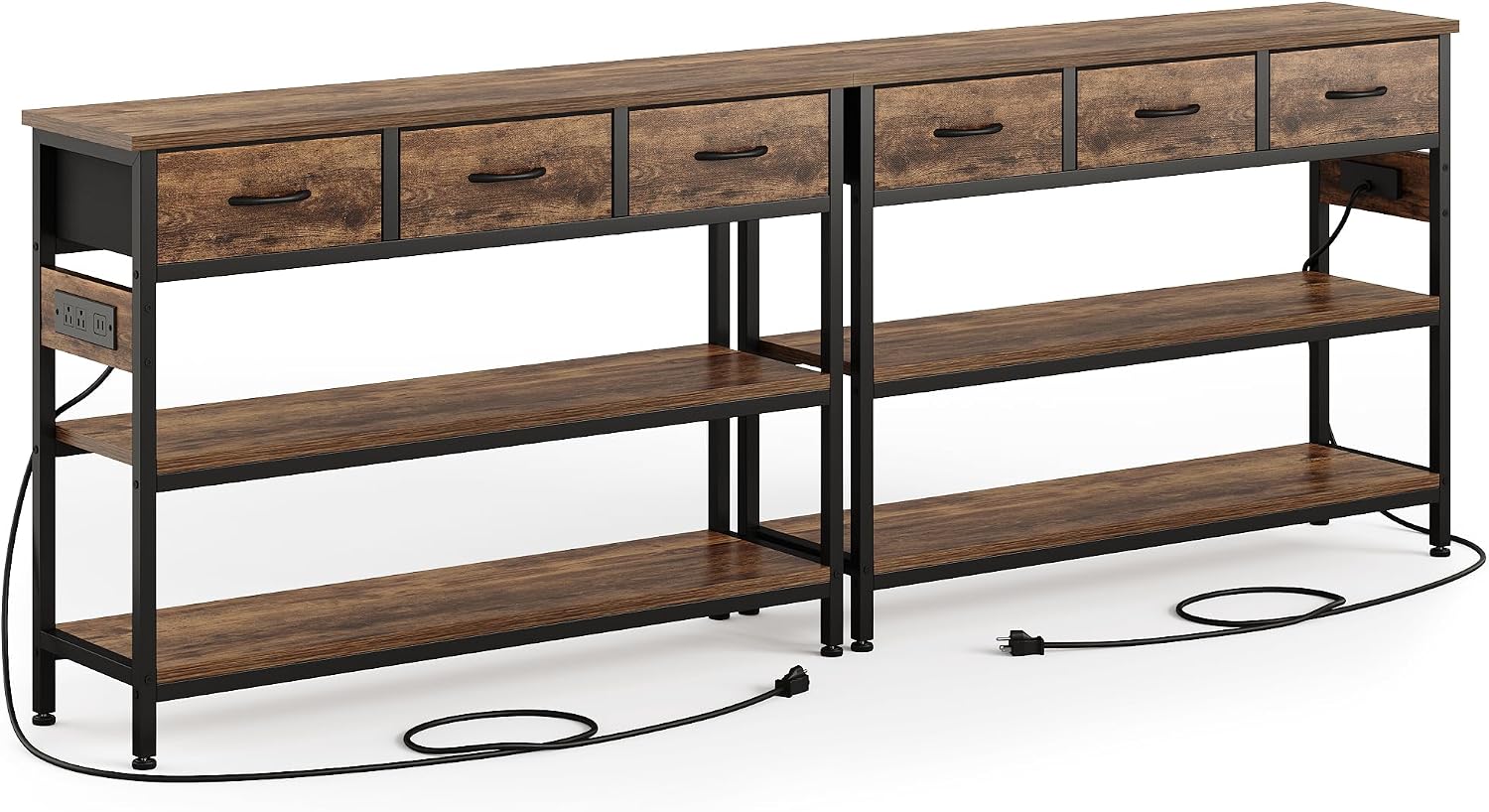 Lulive 2 Pack Entryway Tables with Power Outlets, Console Table with 3 Fabric Drawers, Sofa Table for Living Room, Hallway, Couch, Foyer, Height Adjustable