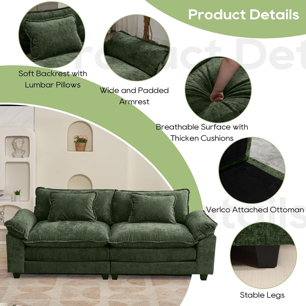 Oprisen 86' Modular Sectional Sofa, Comfy Cloud Couch Sectional Sofa, Chenille Sofa Sleeper Deep Seat Sofa with Throw Pillows for Living Room (Green, 86'- Loveseat)