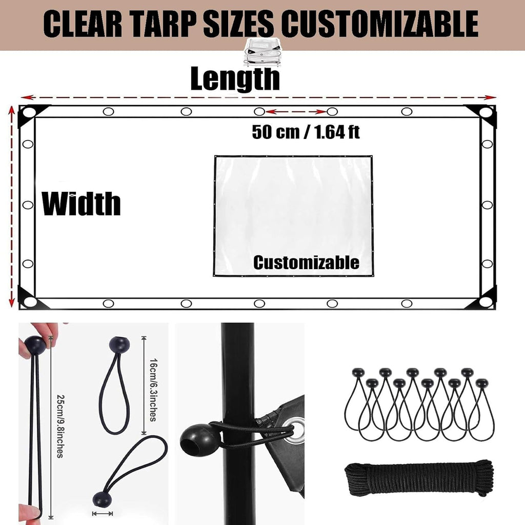 Greenhouse Plastic Sheeting 16 Mil Clear Tarps Heavy Duty Waterproof PVC Enclosure Tarpaulin with Grommets for Outdoor Porch Patio Furniture Window Cover 3x6 8x10 10x12 20x30 30x60ft(14x14FT)