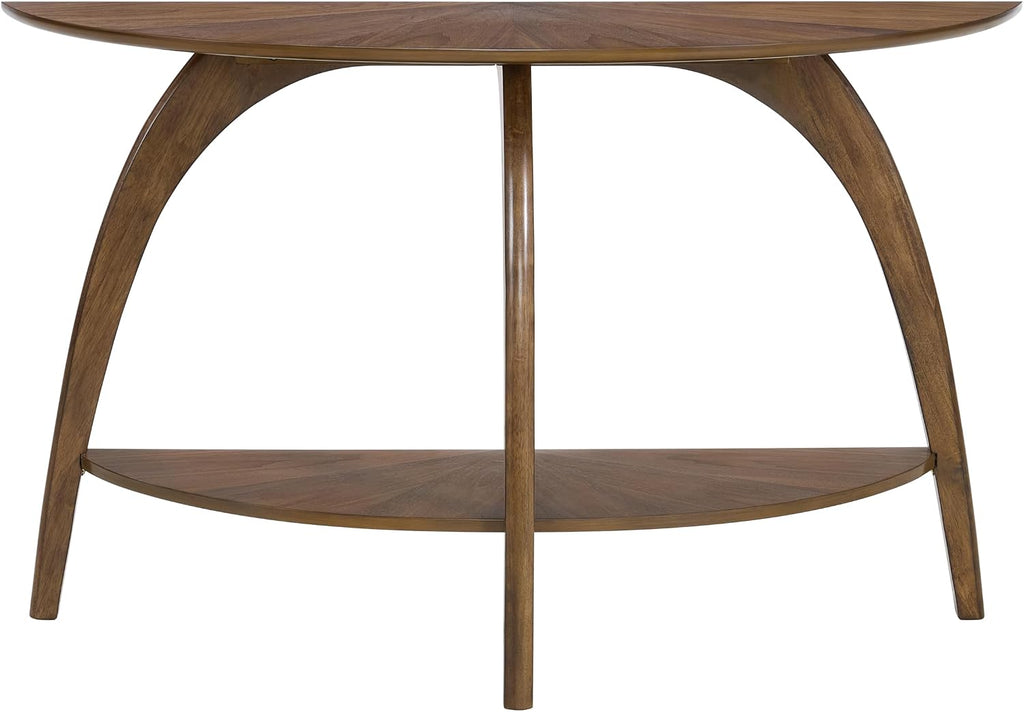 Martin Svensson Home LAX Retro Mid-Century Modern Half-Moon Wood Sofa Table with Lower Shelf, Console Table for Living Room or Entryway. Walnut Brown