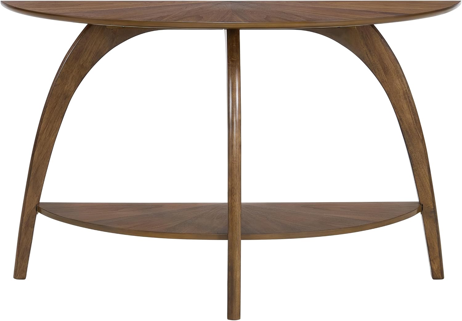 Martin Svensson Home LAX Retro Mid-Century Modern Half-Moon Wood Sofa Table with Lower Shelf, Console Table for Living Room or Entryway. Walnut Brown