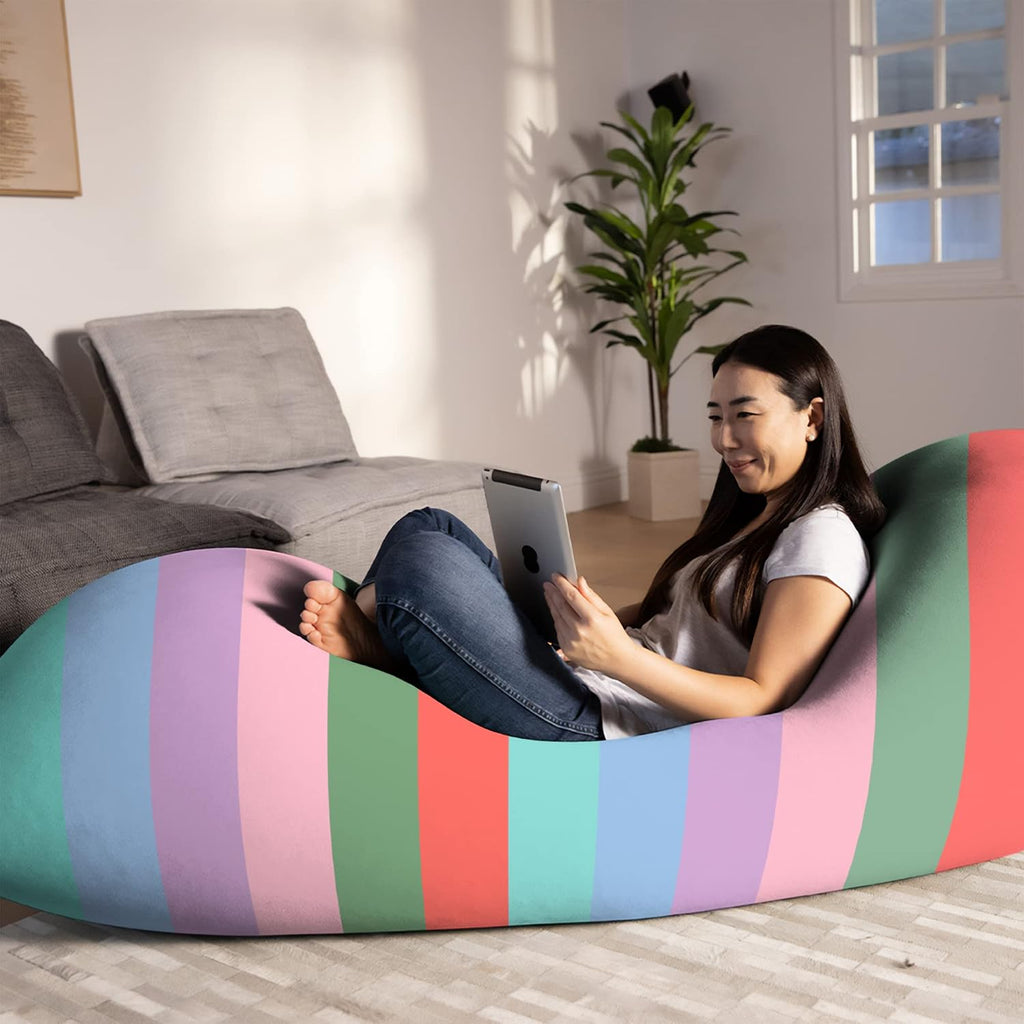Yogibo Max 6 Foot Giant Bean Bag Chair Bed Lounger for Adults, Kids and Teens with Filling, Extra Large, Oversized, Big, Huge, Plush, Sensory Beanbag Couch Sofa Sack, Washable Cover, Rainbow Pastel