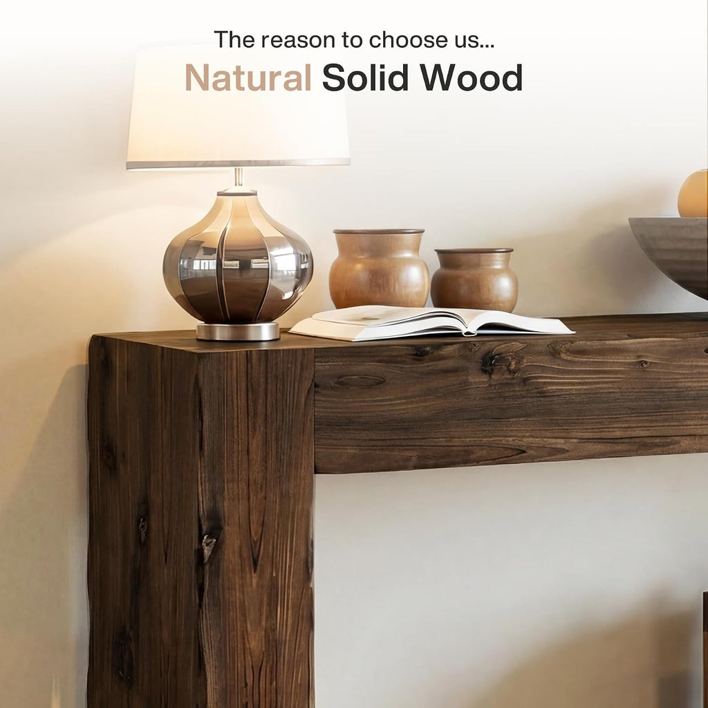 Tribesigns 63-Inch Solid Wood Console Sofa Table, Farmhouse Long Entryway Table Behind Couch for Living Room, Entrance, Hallway, Foyer, Easy Assembly (Dark Brown)
