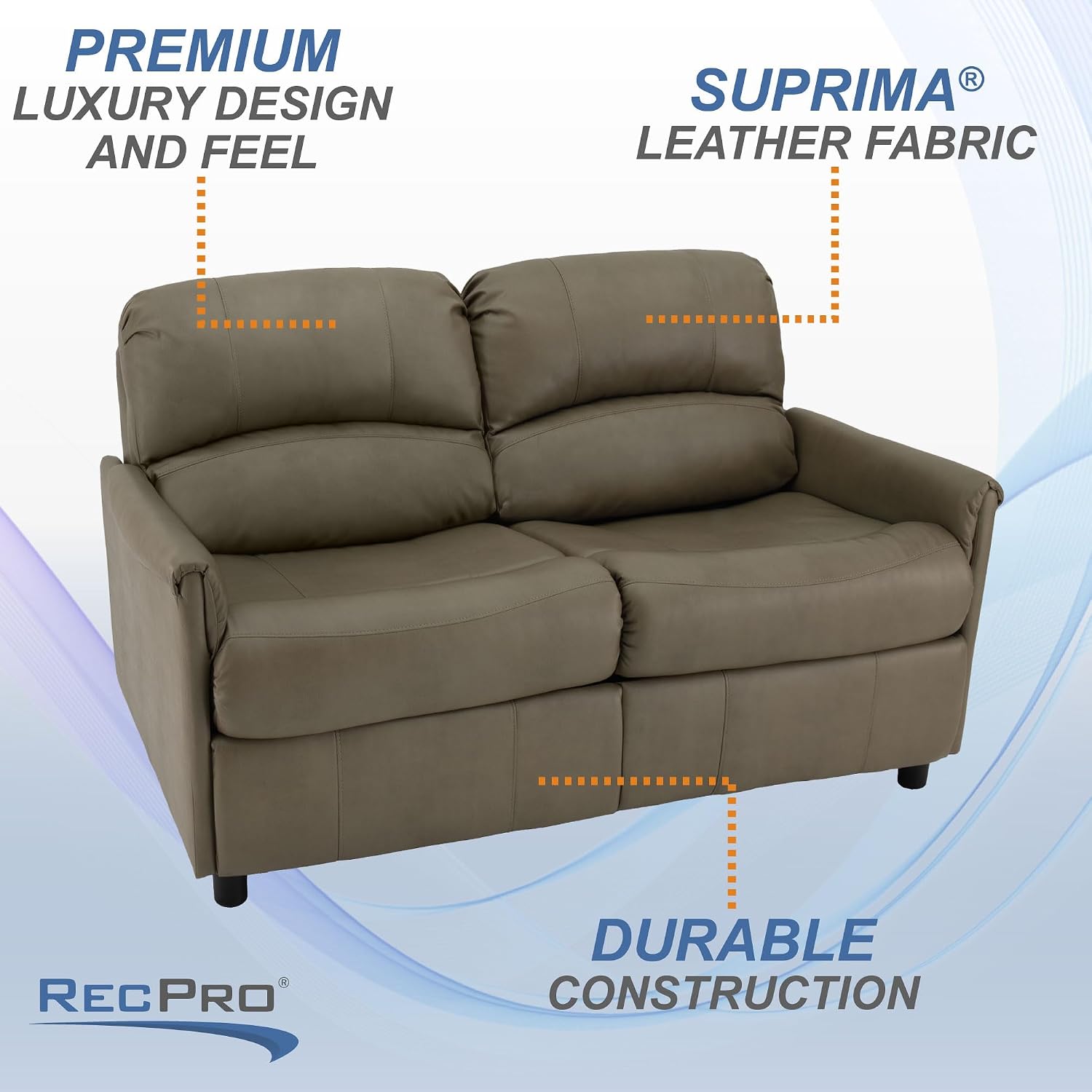 RecPro Charles Collection 60' RV Hide A Bed Loveseat | Memory Foam Mattress | Putty Faux Leather